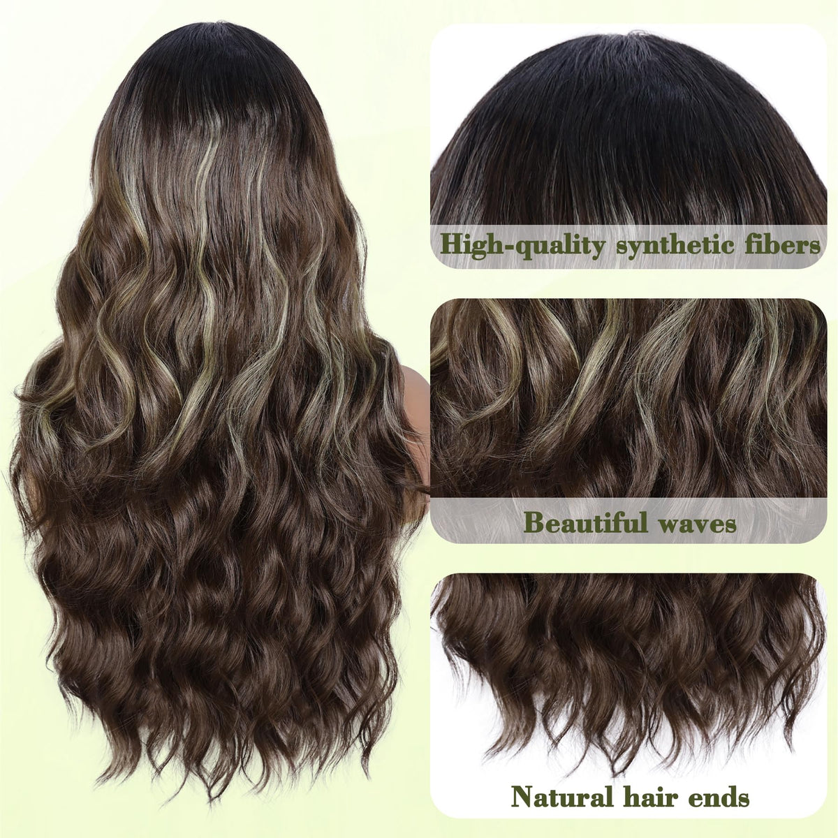 NAYOO Ice Blue Wig for Women, 26 Inch Middle Part Wavy Synthetic Wig