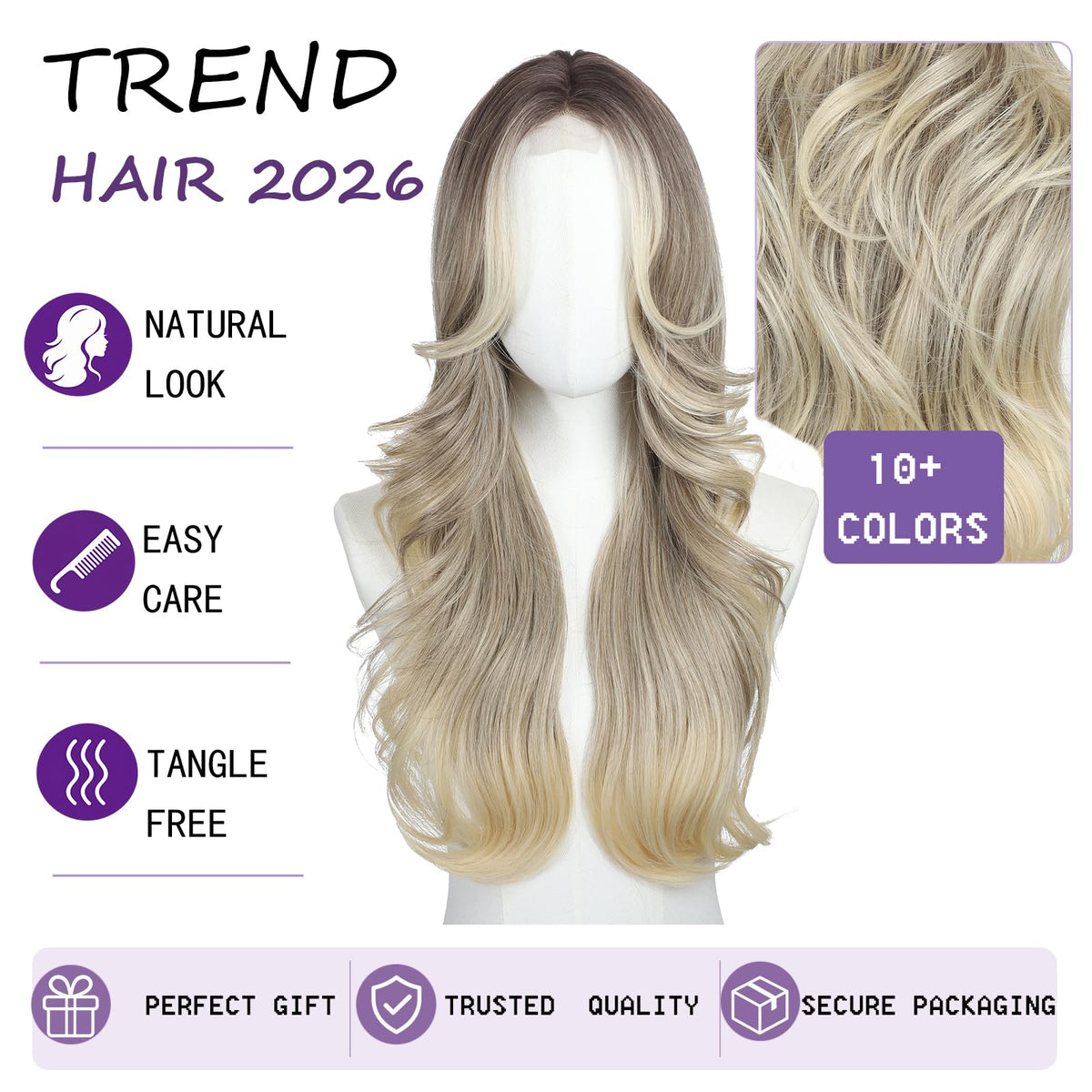 Brown Wigs for Women 26 Inch Middle Part Wavy Synthetic Wig