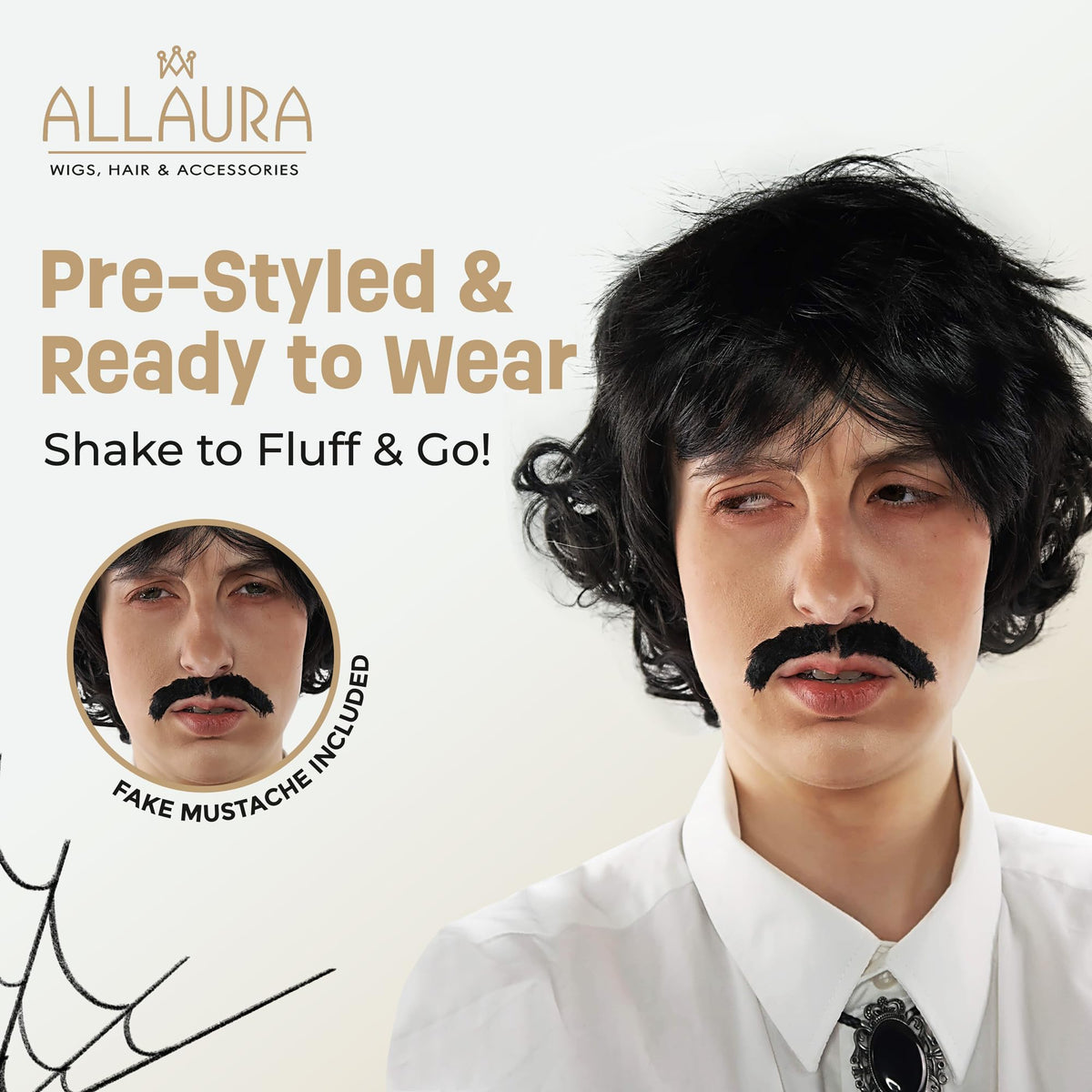 ALLAURA – Jon Snow Wig Northern Snow King Wig + Shield Jon Snow Pin – Bruno Short Black Curly Cosplay Wigs For Men Halloween Cosplay Halloween Costume