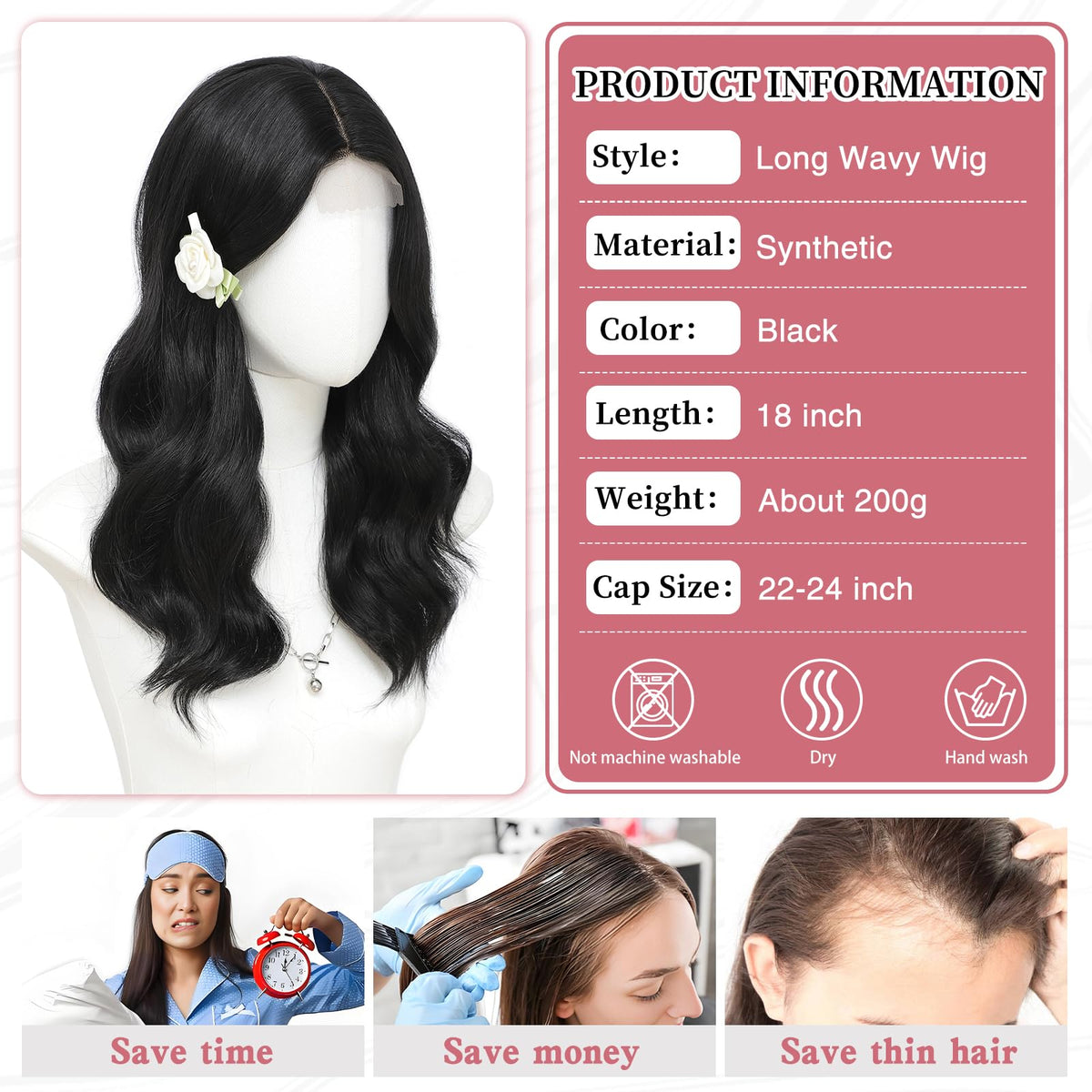 MORICA Ombre Dark Green Wigs for Women, 18 Inch Wavy Middle Part Wig