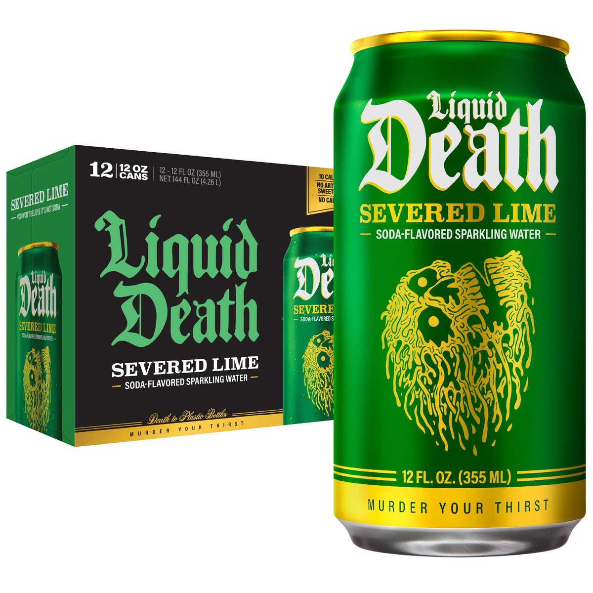 Liquid Death Soda-Flavored Sparkling Water - Cherry Obituary, Less Sugar*, Huge Flavor, No Caffeine, No Artificial Sweeteners, 12 Fl Oz (Pack of 12)