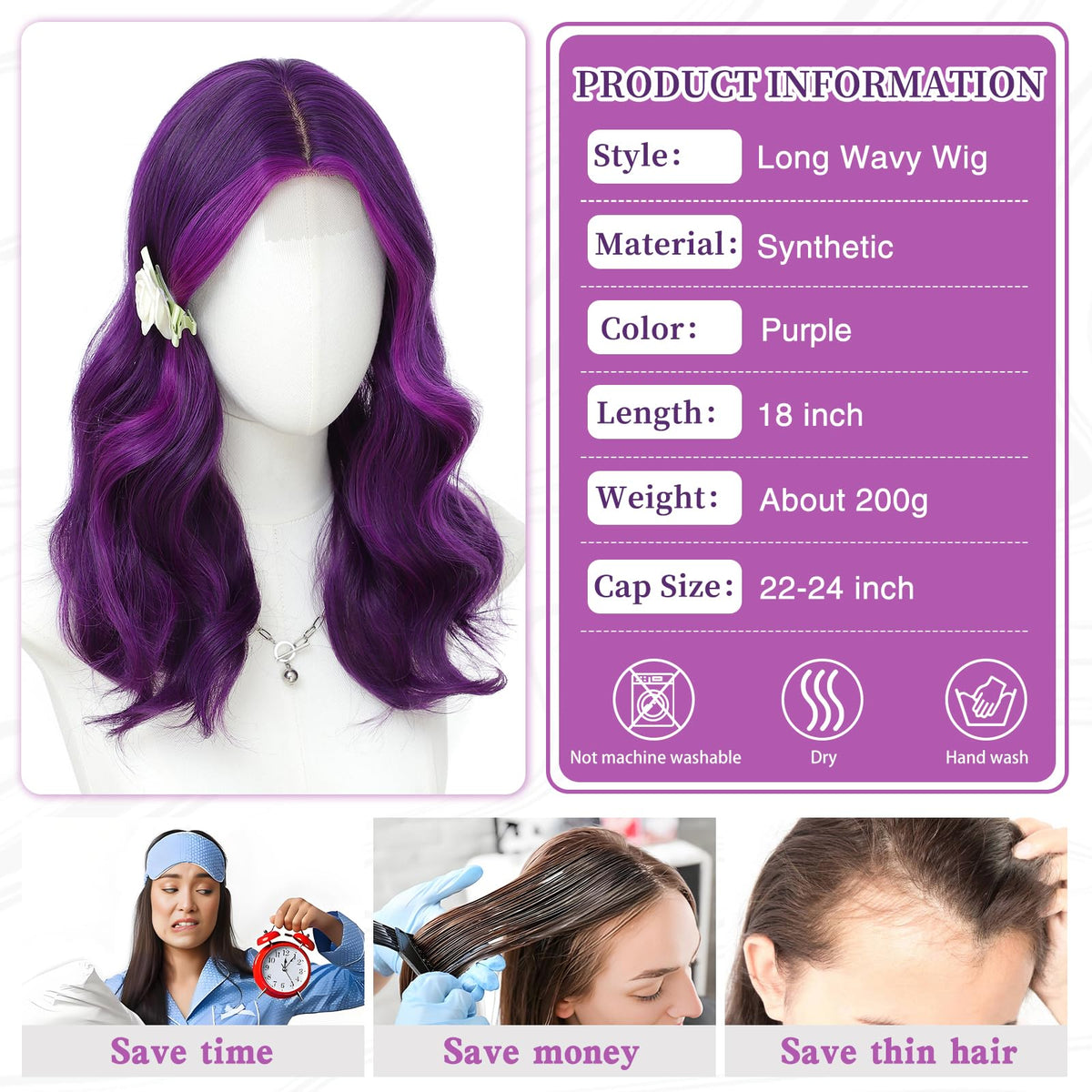 MORICA Ombre Dark Green Wigs for Women, 18 Inch Wavy Middle Part Wig