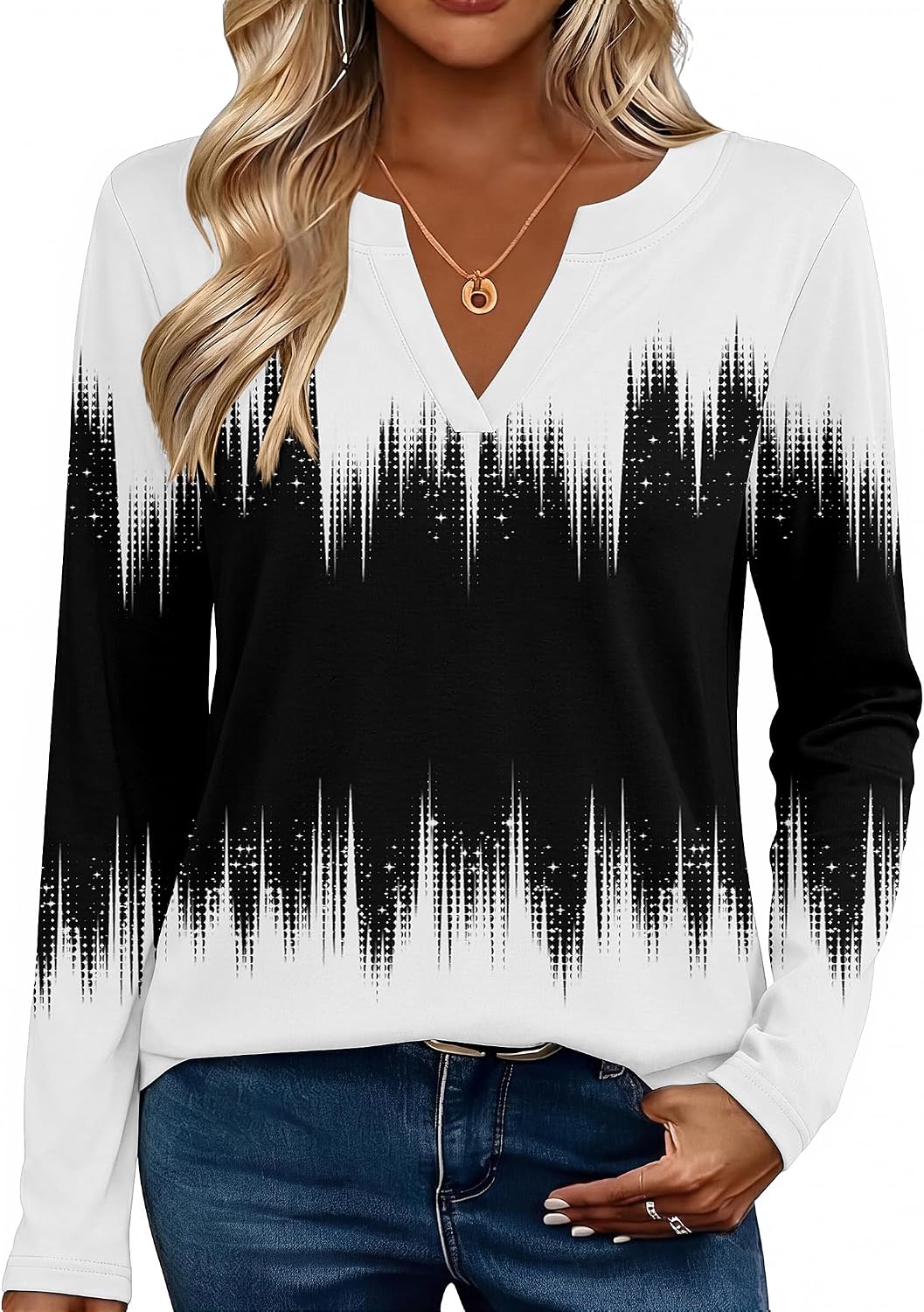 Zeagoo Womens Tops Long Sleeve V Neck Tee Shirts Cute Dressy Casual