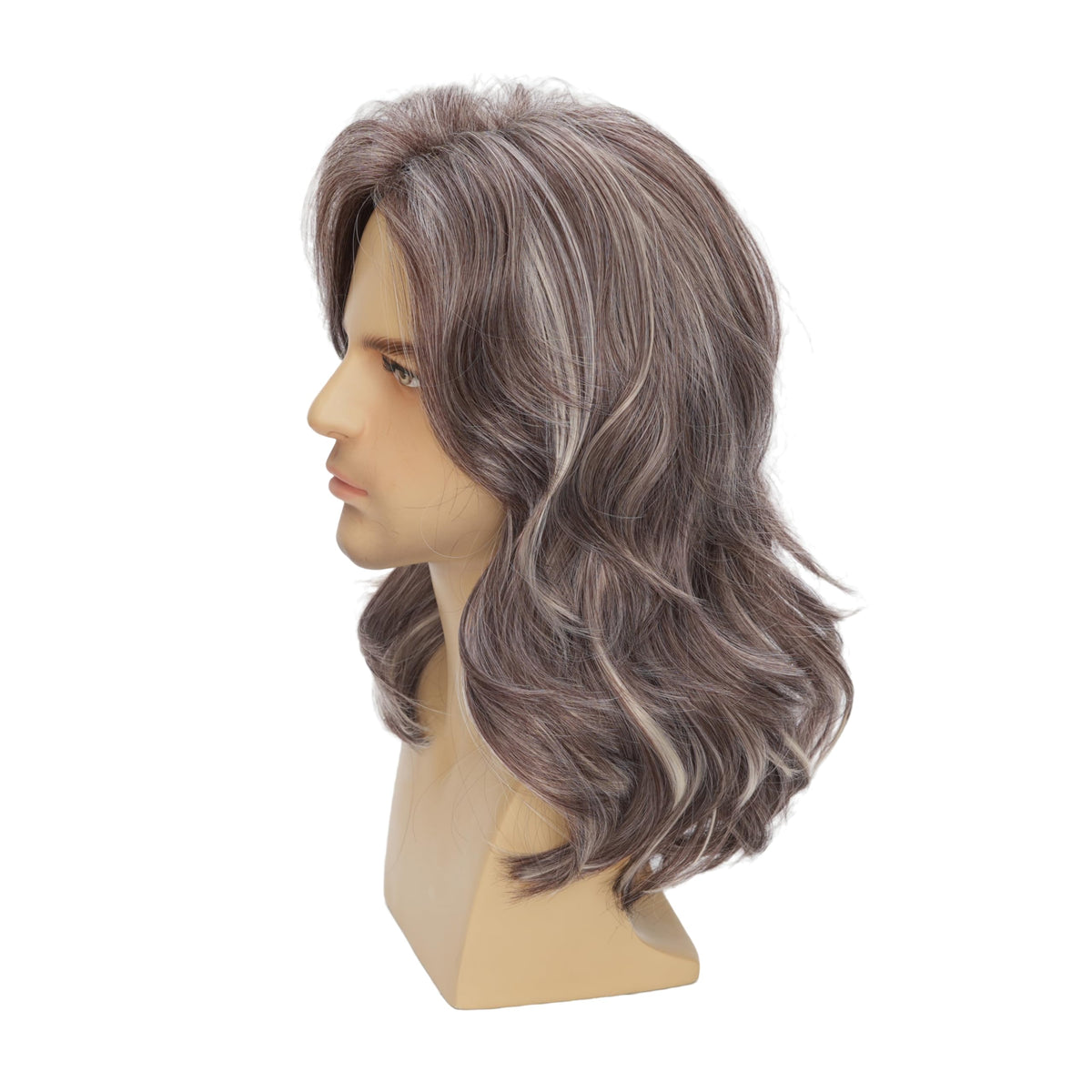 Mens Black Wig Long Curly Natural Hair Wig Layered Wavy for Daily Party Costume Cospaly Halloween