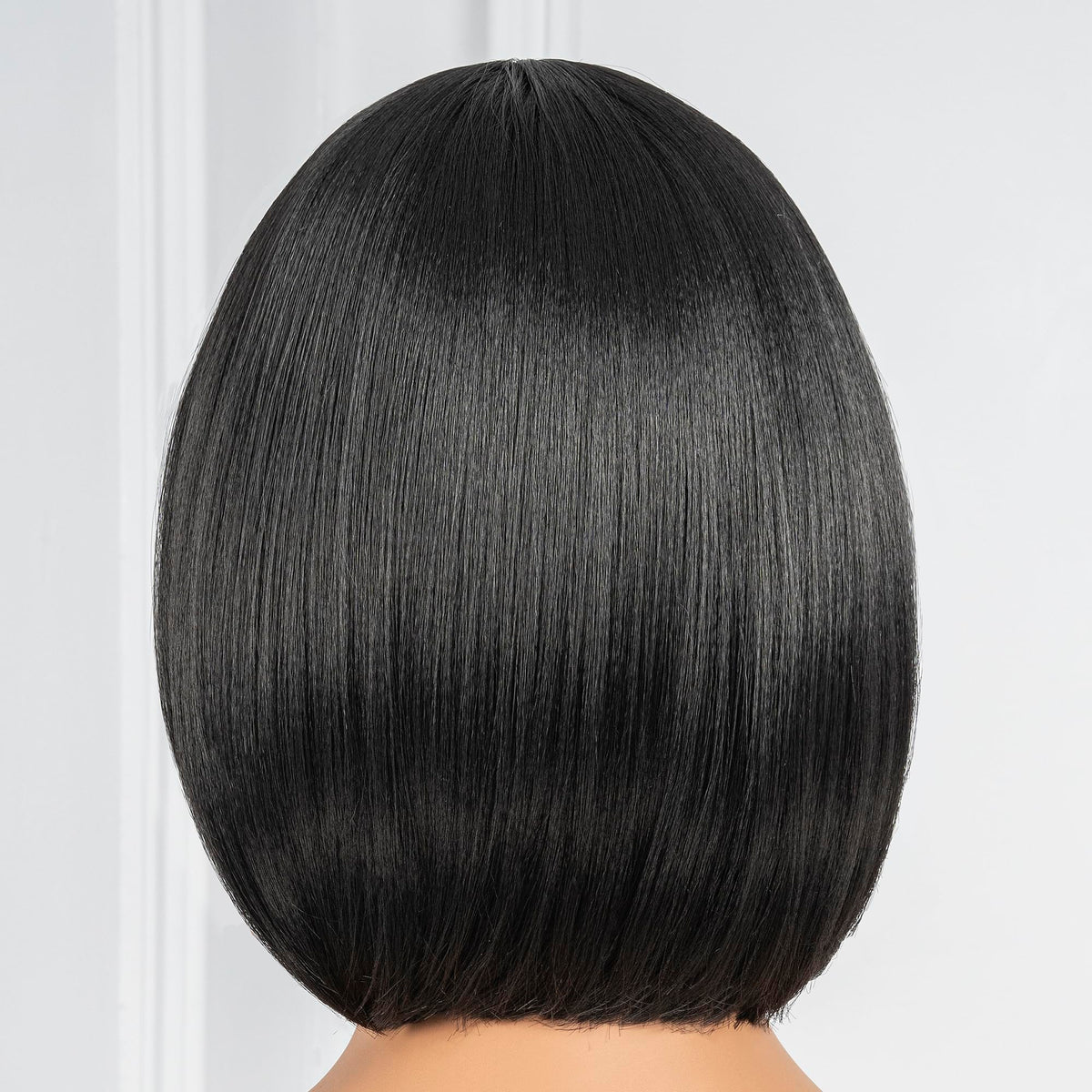 ToyoTress Bob Wig With Bangs - 12 Inch Peek-a-boo Color Short Bob Wig For Black Women Black Mix Brown Daily Costume Wigs, Light Yaki Straight Synthetic Hair Wigs Heat Resistant (12 Inch, SH30-612H)