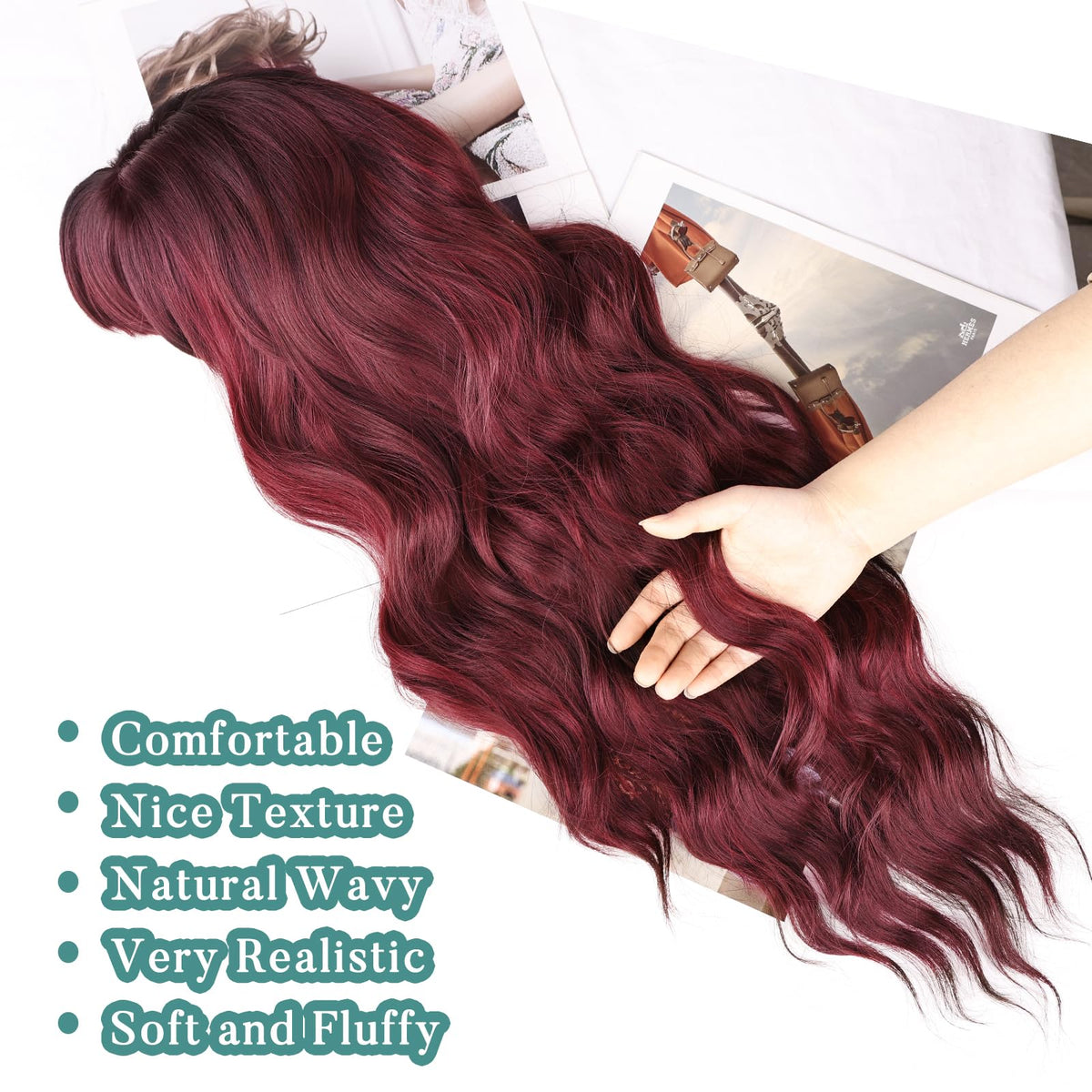 NAYOO Ice Blue Wig for Women, 26 Inch Middle Part Wavy Synthetic Wig