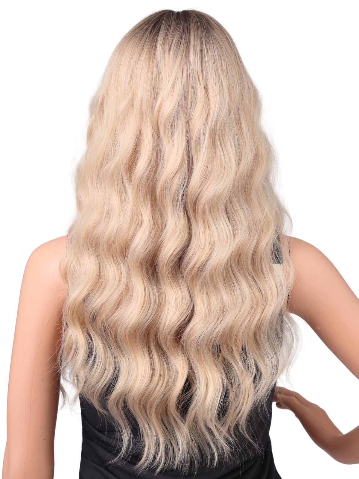 18 Inch Wavy Wig with Bangs – Black With Brown Highlights Heat Resistant Synthetic Hair, Soft Silky & Natural Looking for Women