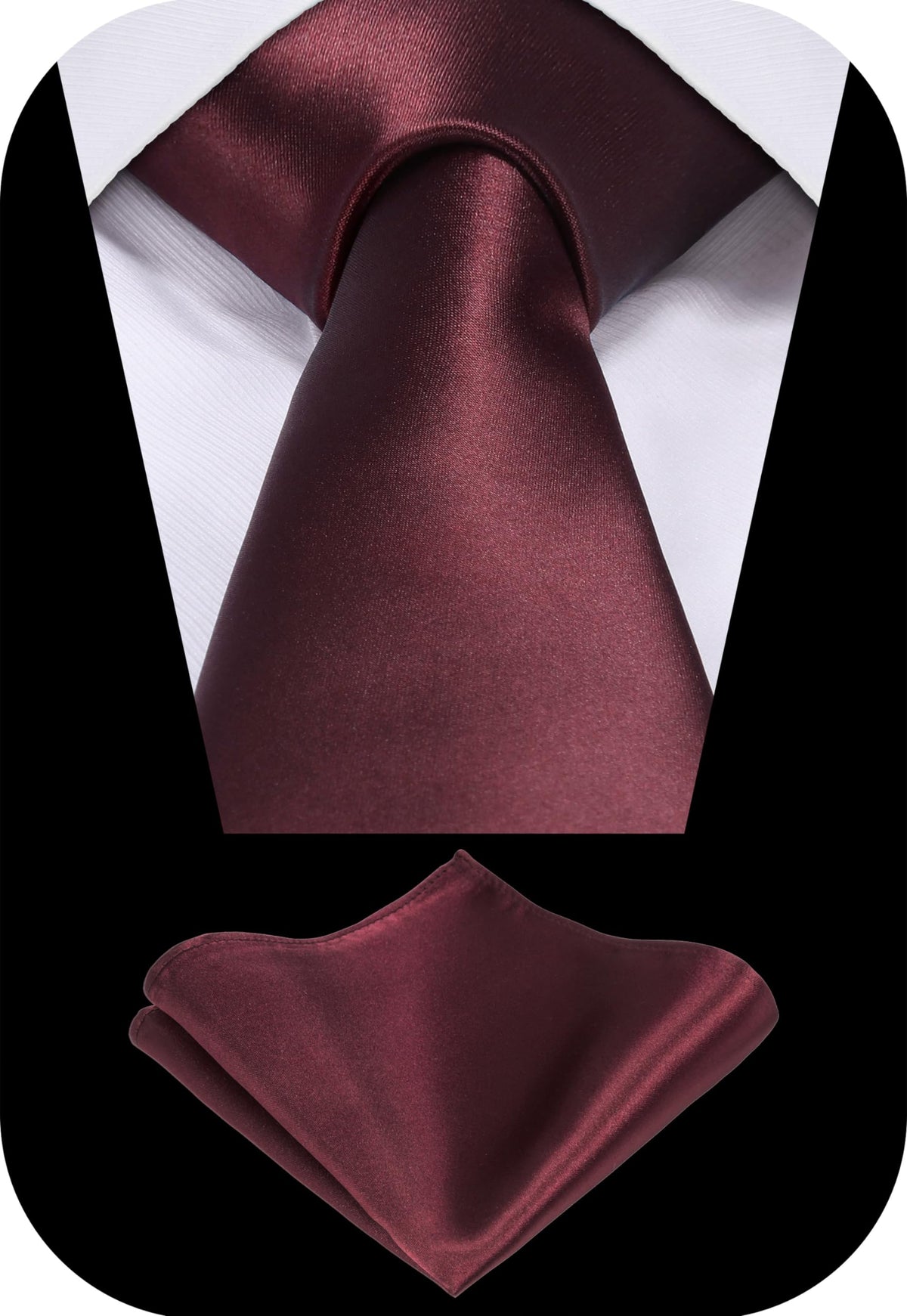 TIE G Solid Satin Woven dyed Color Formal Black Necktie and Pocket Square Sets in Gift Box