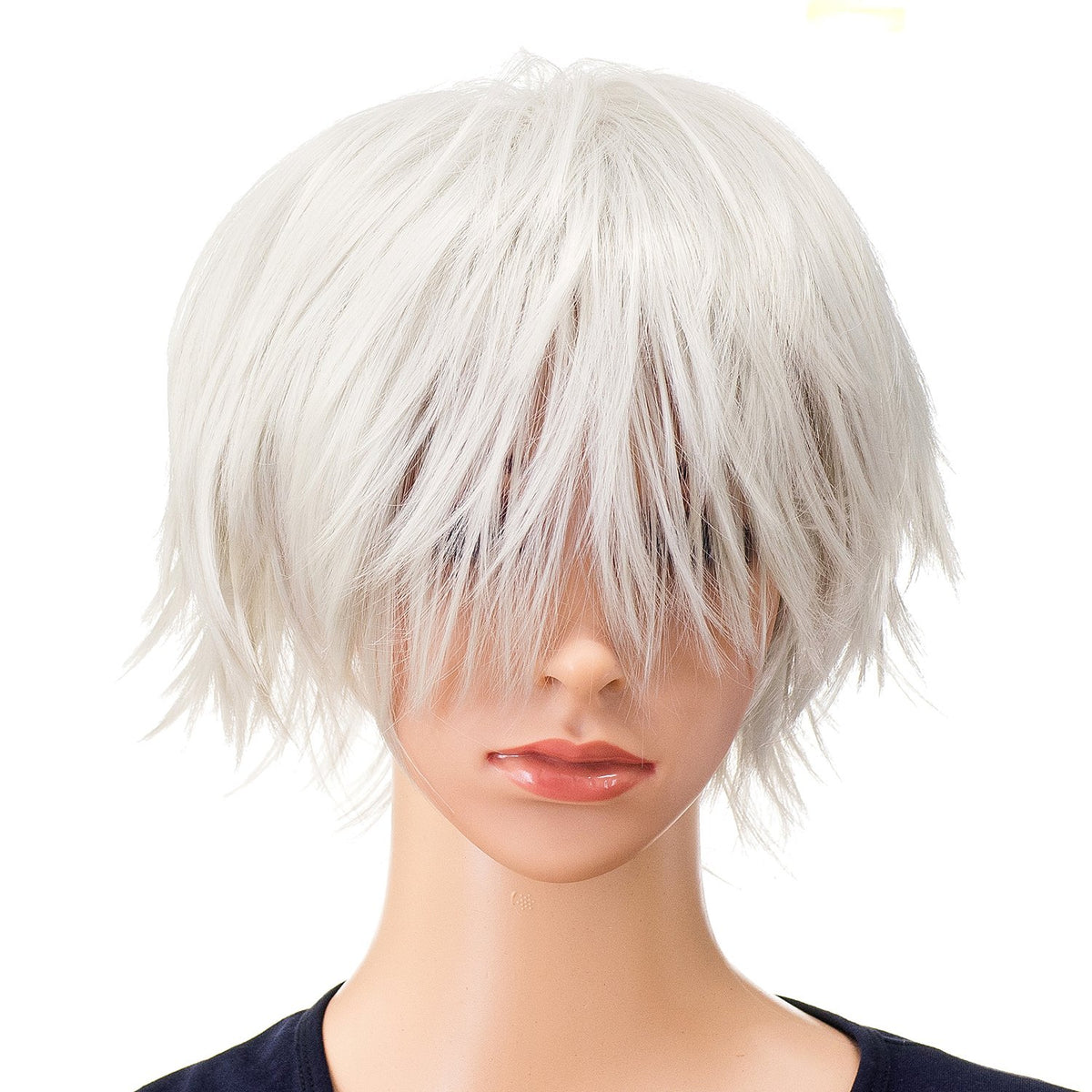 SWACC Unisex Fashion Spiky Layered Short Anime Cosplay Wig for Men and Women (1B-Off Black)