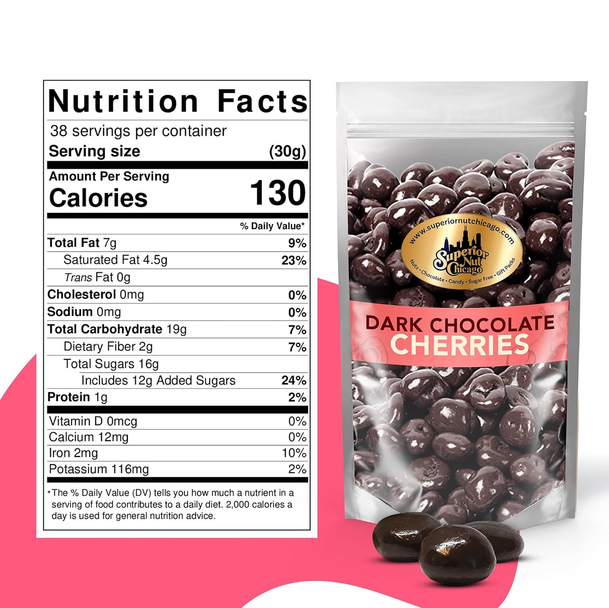Superior Nut Chicago Dark Chocolate Covered Cherries - Sweet & Decadent - Natural Vitamin C, Fiber, & Potassium Source - Resealable 2.5 lb Bag
