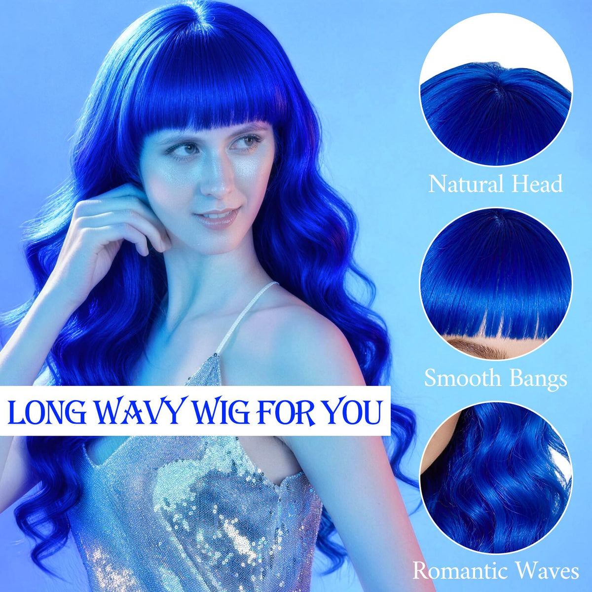 Purple Wig for Women Long Wavy Hair with Heart Sunglasses, Colorful Curly Wigs with Bangs for Birthday Nightclubs Music Festival Photography Funny Bachelorette Mardi Gras Party Supplies