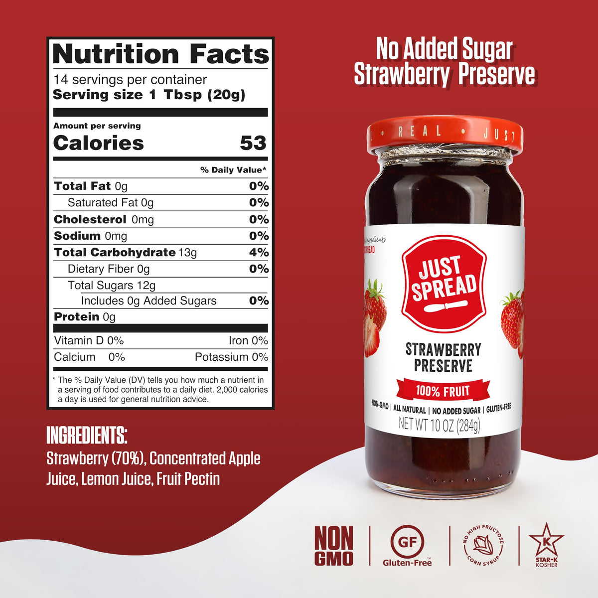 Just Spread 100% Fruit Preserve, Cherry, 10 oz Jar