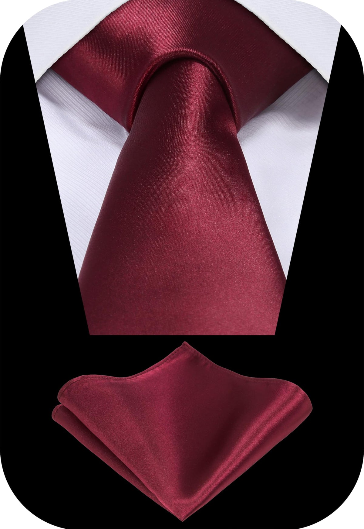 TIE G Solid Satin Woven dyed Color Formal Black Necktie and Pocket Square Sets in Gift Box