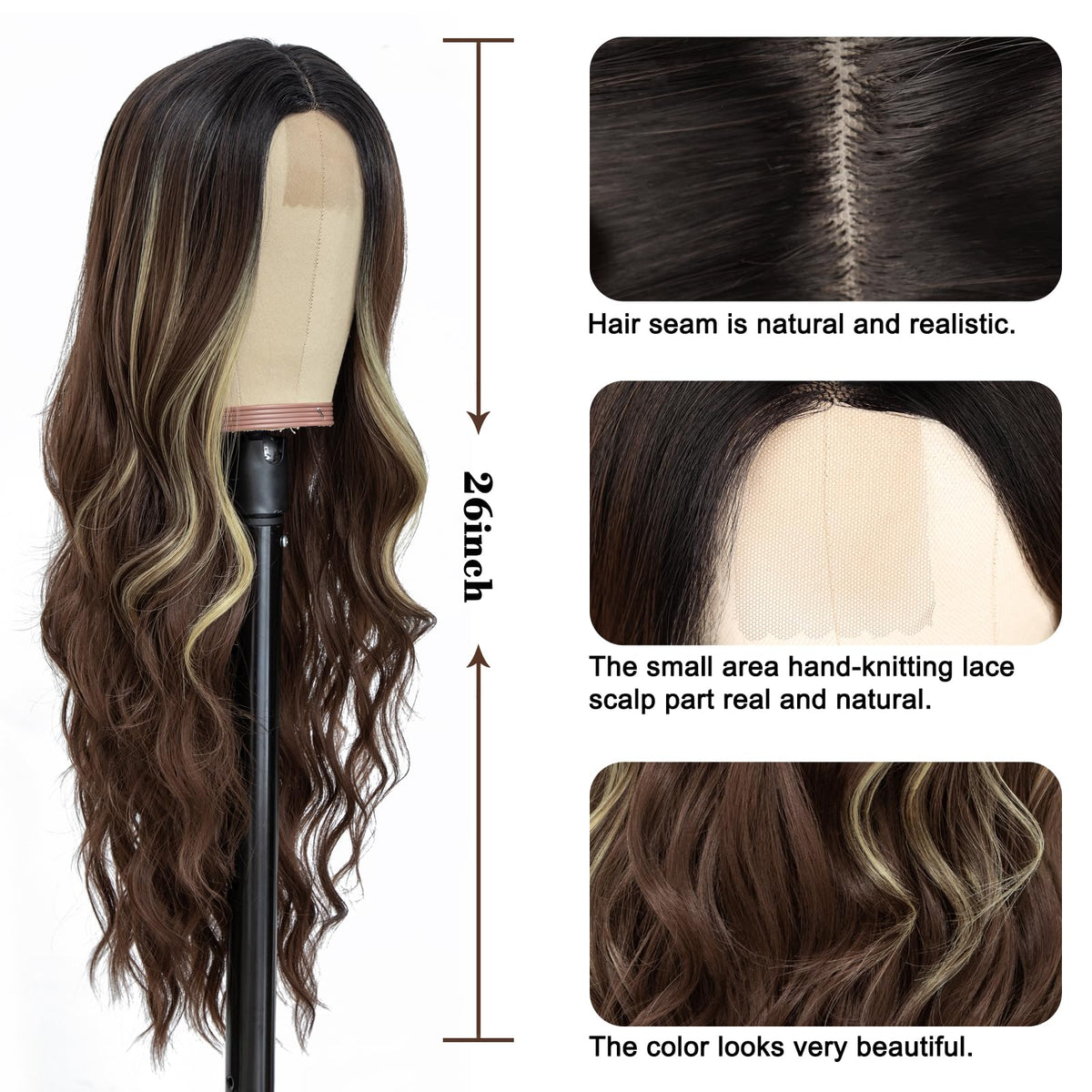 NAYOO Ice Blue Wig for Women, 26 Inch Middle Part Wavy Synthetic Wig