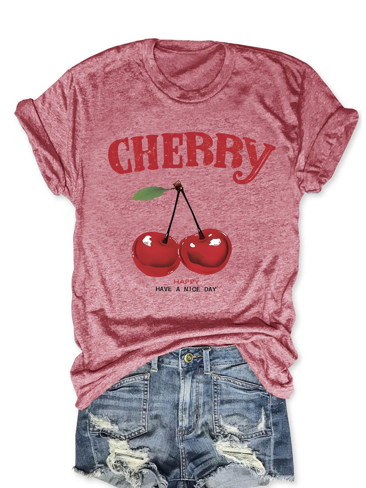 Cherry Graphic Tees Sweet Vibe Streetwear Shirt Short Sleeve Tops for Women