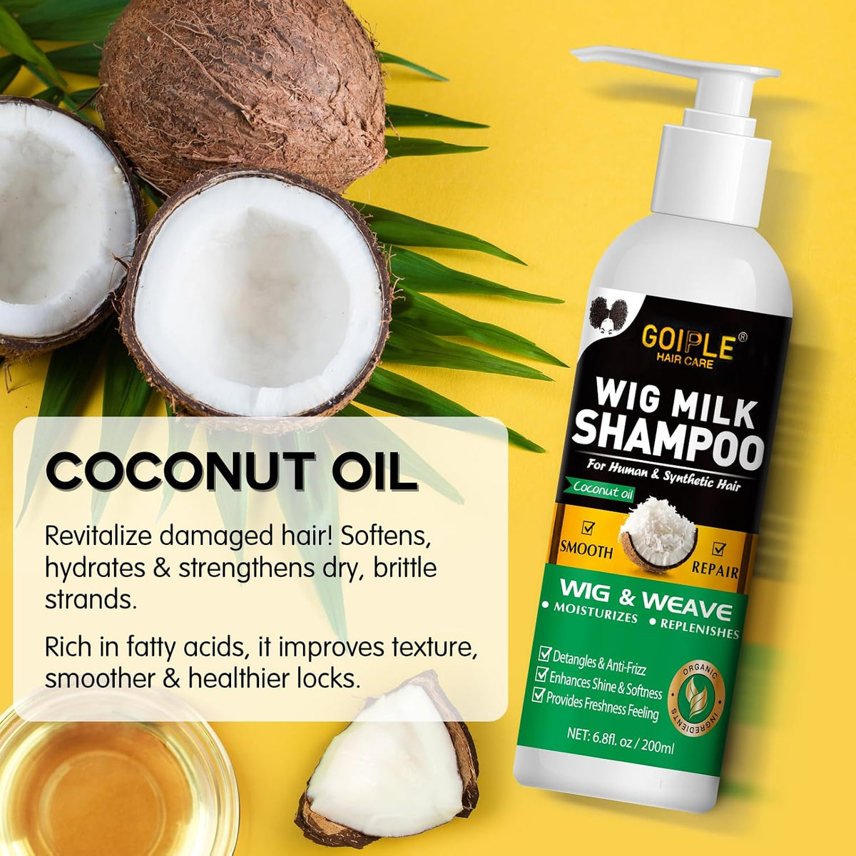 Goiple Wig Shampoo & Wig Milk Spray for Synthetic Hair Human Wigs, Detangle and Anti-Frizz, Hydrates & Moisturizes Synthetic Wig Shampoo, Conditioner＆Detangler 2 in 1 Moisturize Spray Detangler Brush