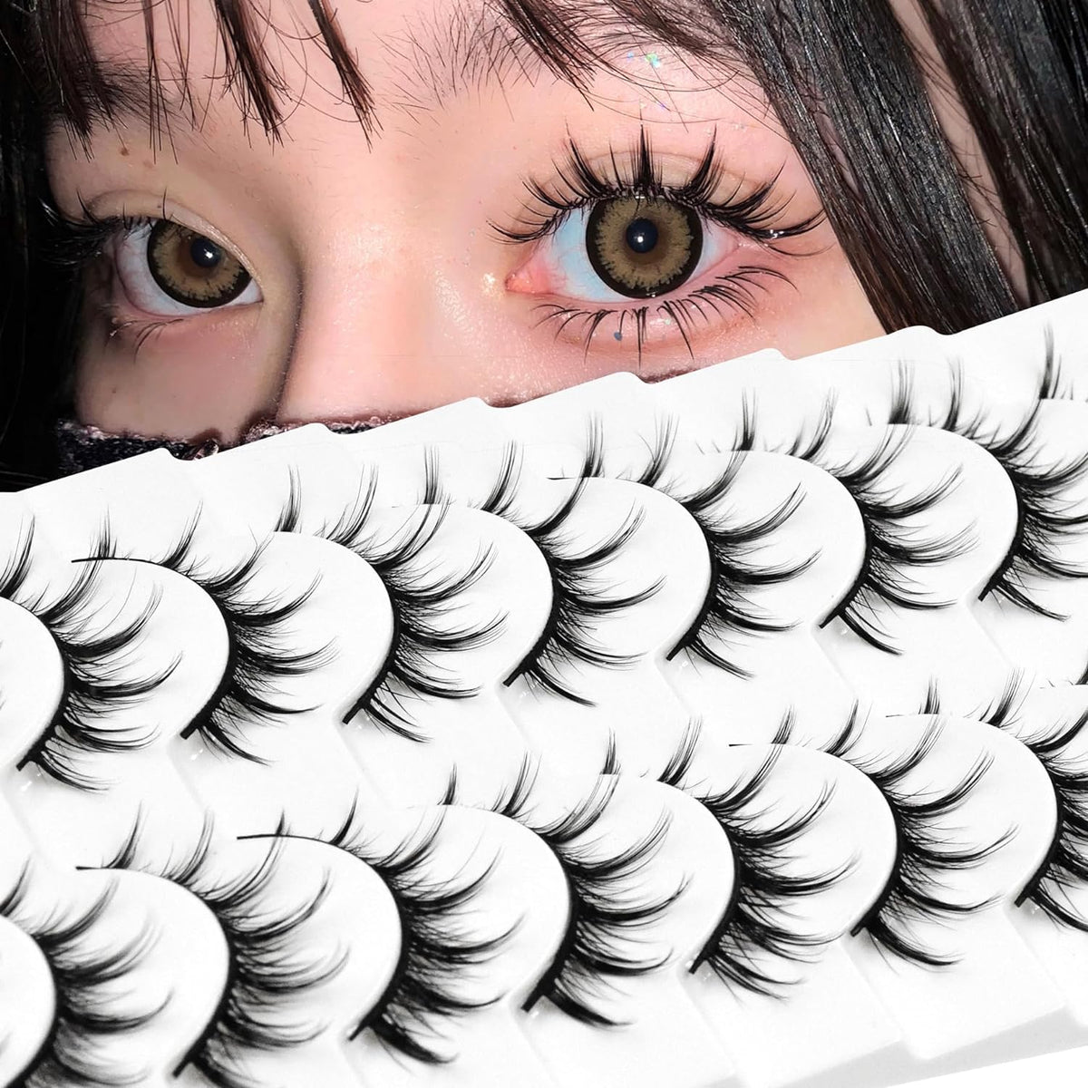 10 Pairs Manga Lashes Anime Cosplay Lashes Spiky Manga Style Lashes Janpanese 16mm Extension Natural Manhua Doll Eye Lashes Halloween/Party Makeup Look by AUGENLI (A3)