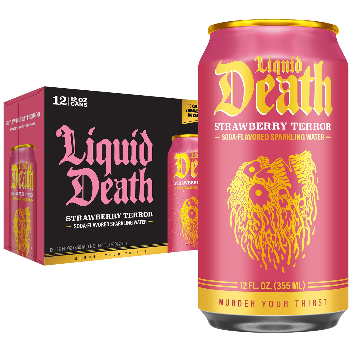 Liquid Death Soda-Flavored Sparkling Water - Cherry Obituary, Less Sugar*, Huge Flavor, No Caffeine, No Artificial Sweeteners, 12 Fl Oz (Pack of 12)