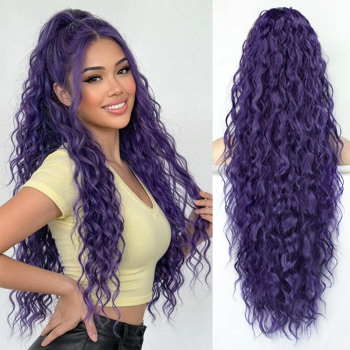 KooKaStyle Long Medium Brown Curly Synthetic Drawstring Ponytail Extension