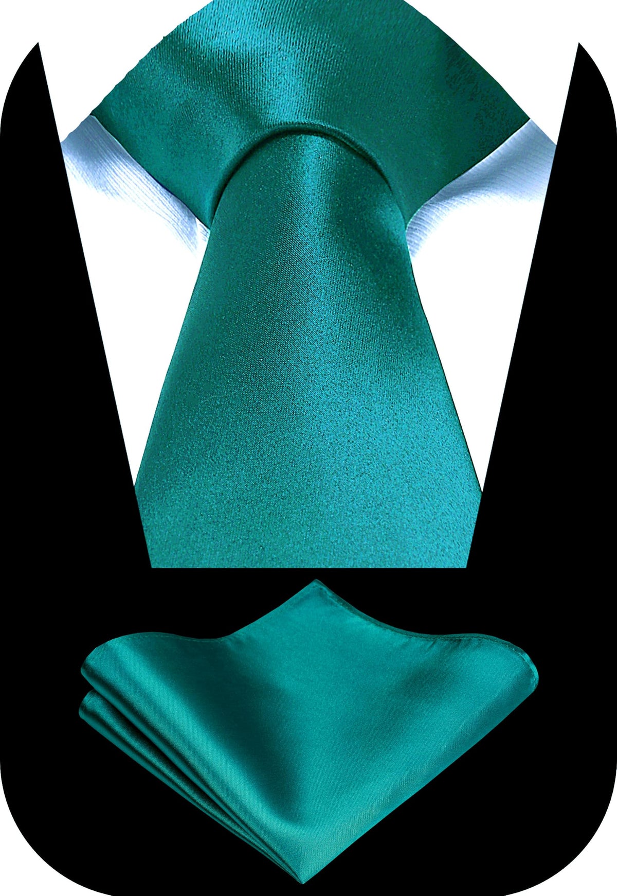 TIE G Solid Satin Woven dyed Color Formal Black Necktie and Pocket Square Sets in Gift Box