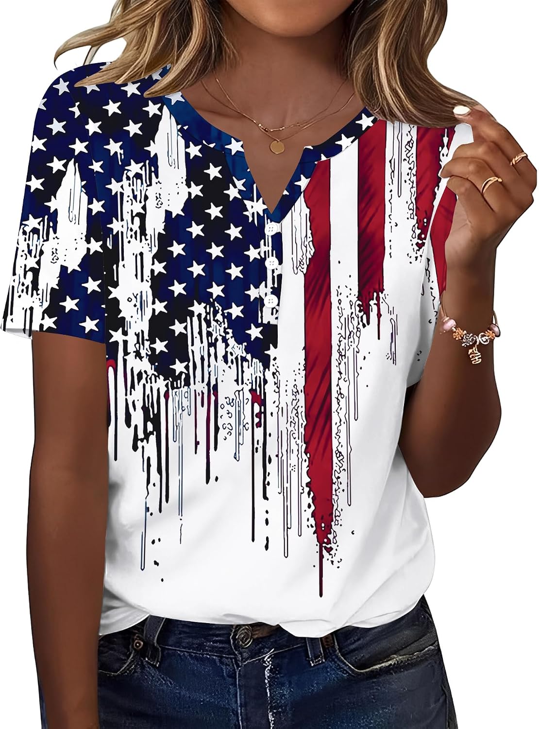 TCOT Women's Tops Dressy Casual Summer Blouses Short Sleeve Button V Neck Spring Tee Shirts