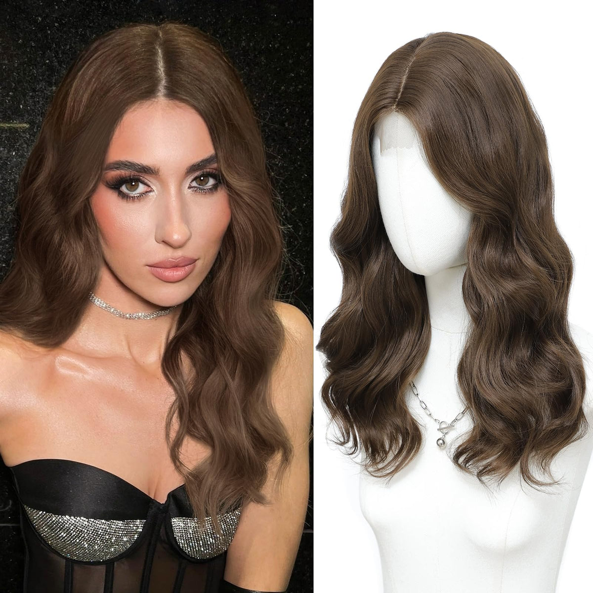 MORICA Ombre Dark Green Wigs for Women, 18 Inch Wavy Middle Part Wig