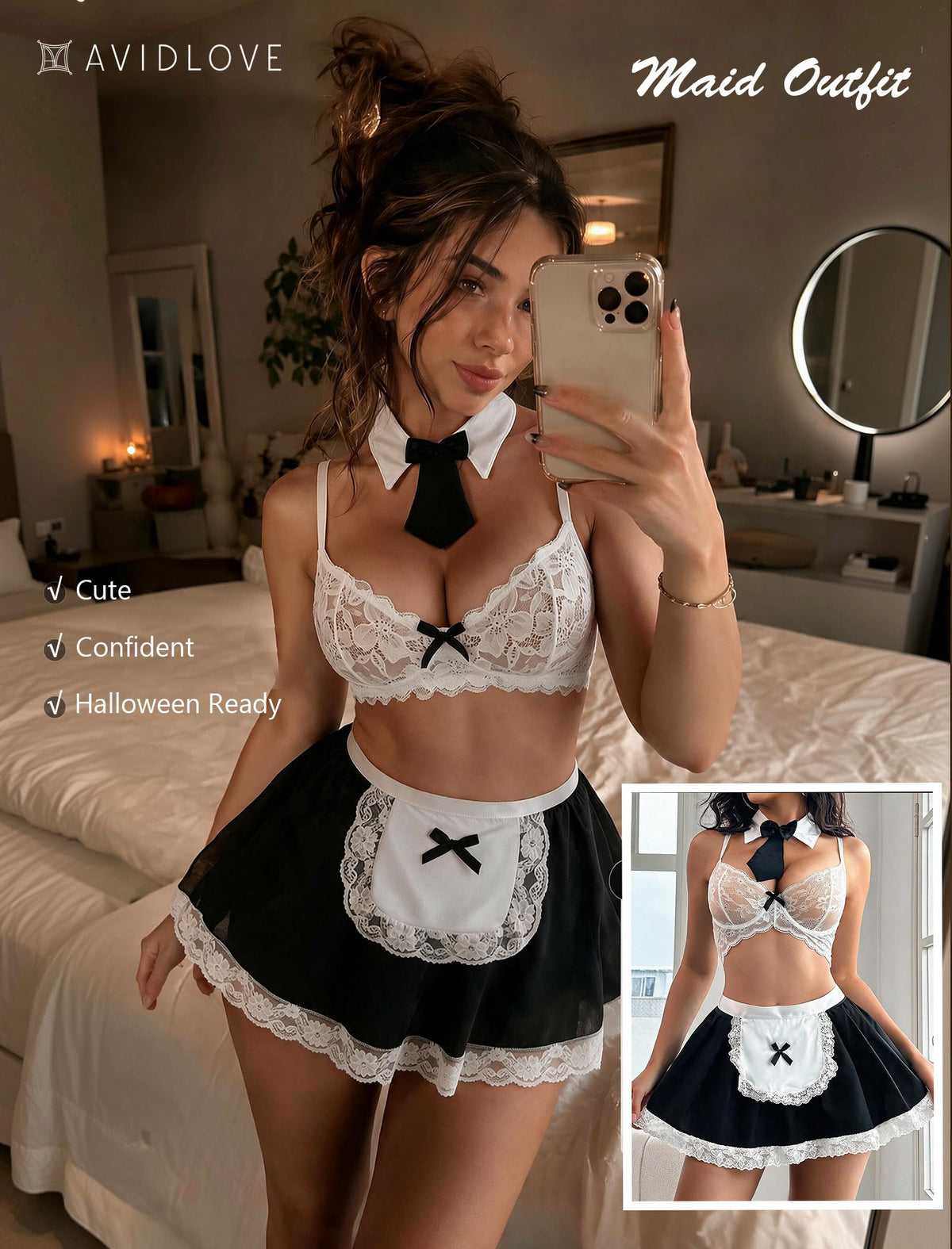 Avidlove Sexy Maid Lingerie Set for Women 5pcs Cosplay Maid Costume XS-XXL