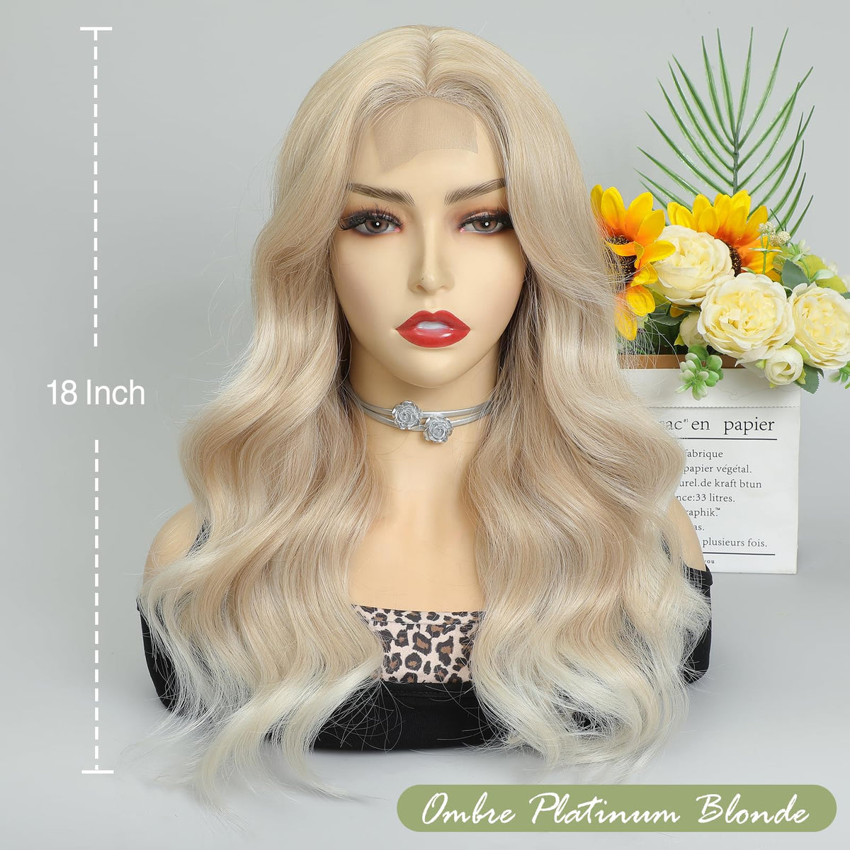 MORICA Ombre Dark Green Wigs for Women, 18 Inch Wavy Middle Part Wig