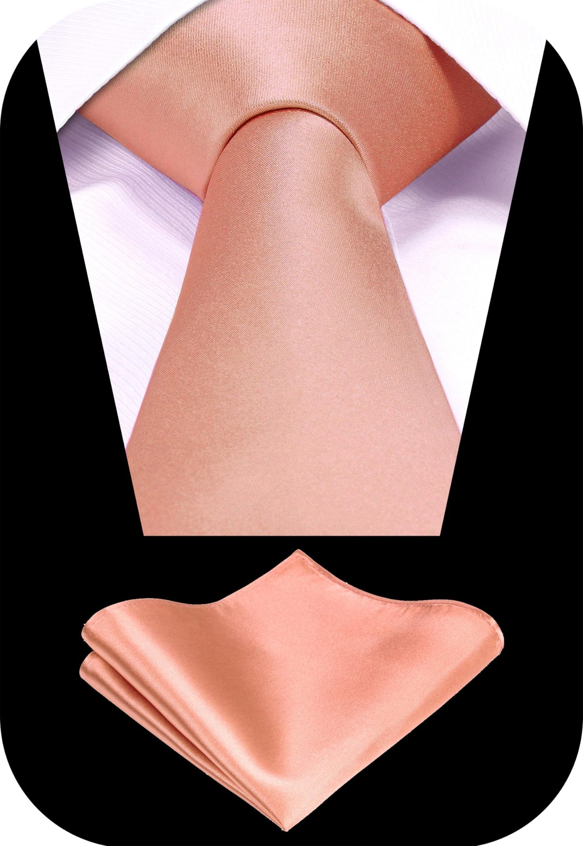 TIE G Solid Satin Woven dyed Color Formal Black Necktie and Pocket Square Sets in Gift Box
