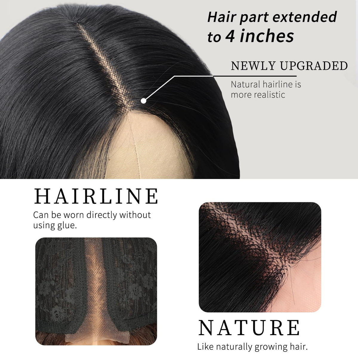 AISI HAIR Black Wig for Women, Long Wavy Lace Hairline Synthetic Wig 26Inch
