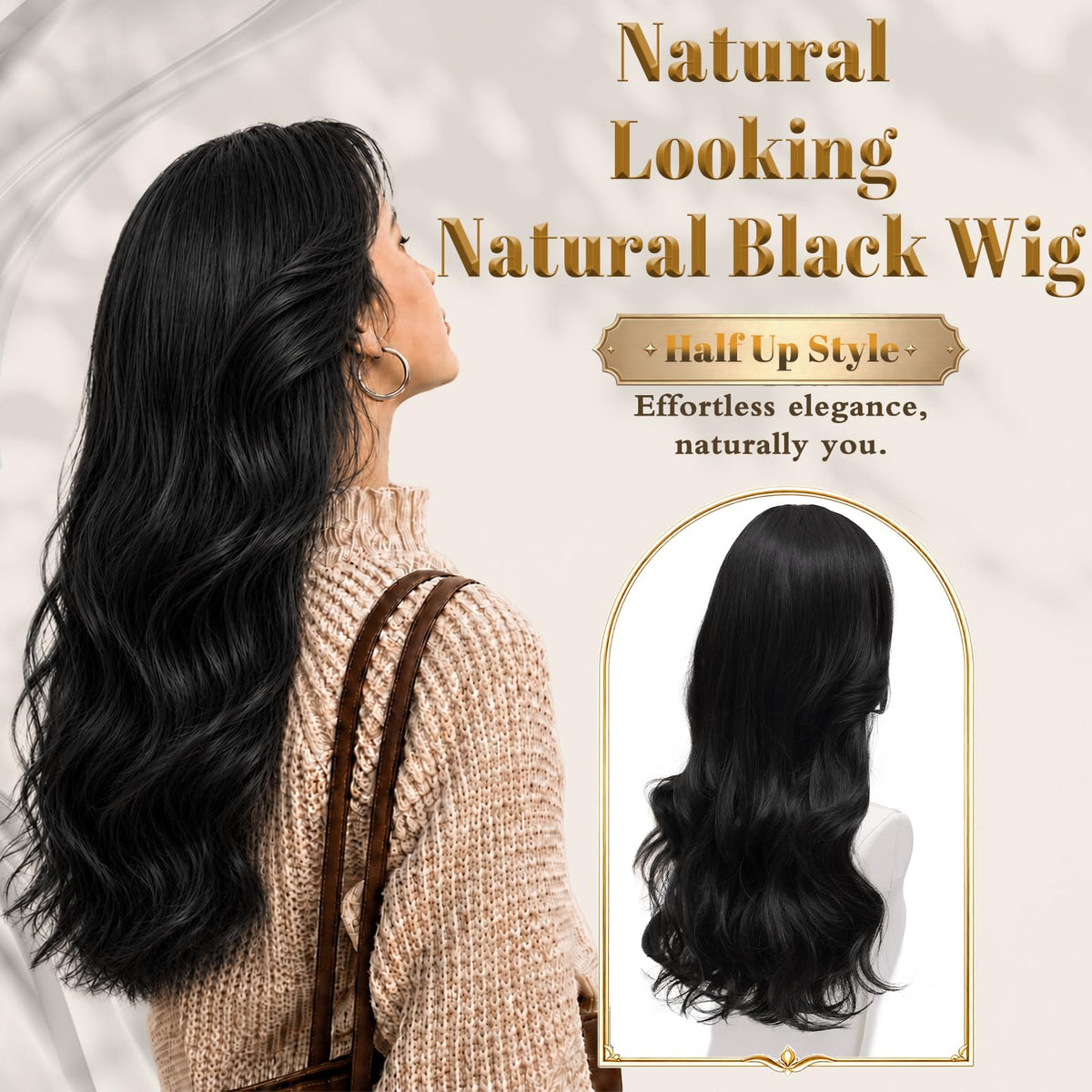 Rooted Honey Wig with Bangs for Women 24 Inch Long Wavy Synthetic Hair