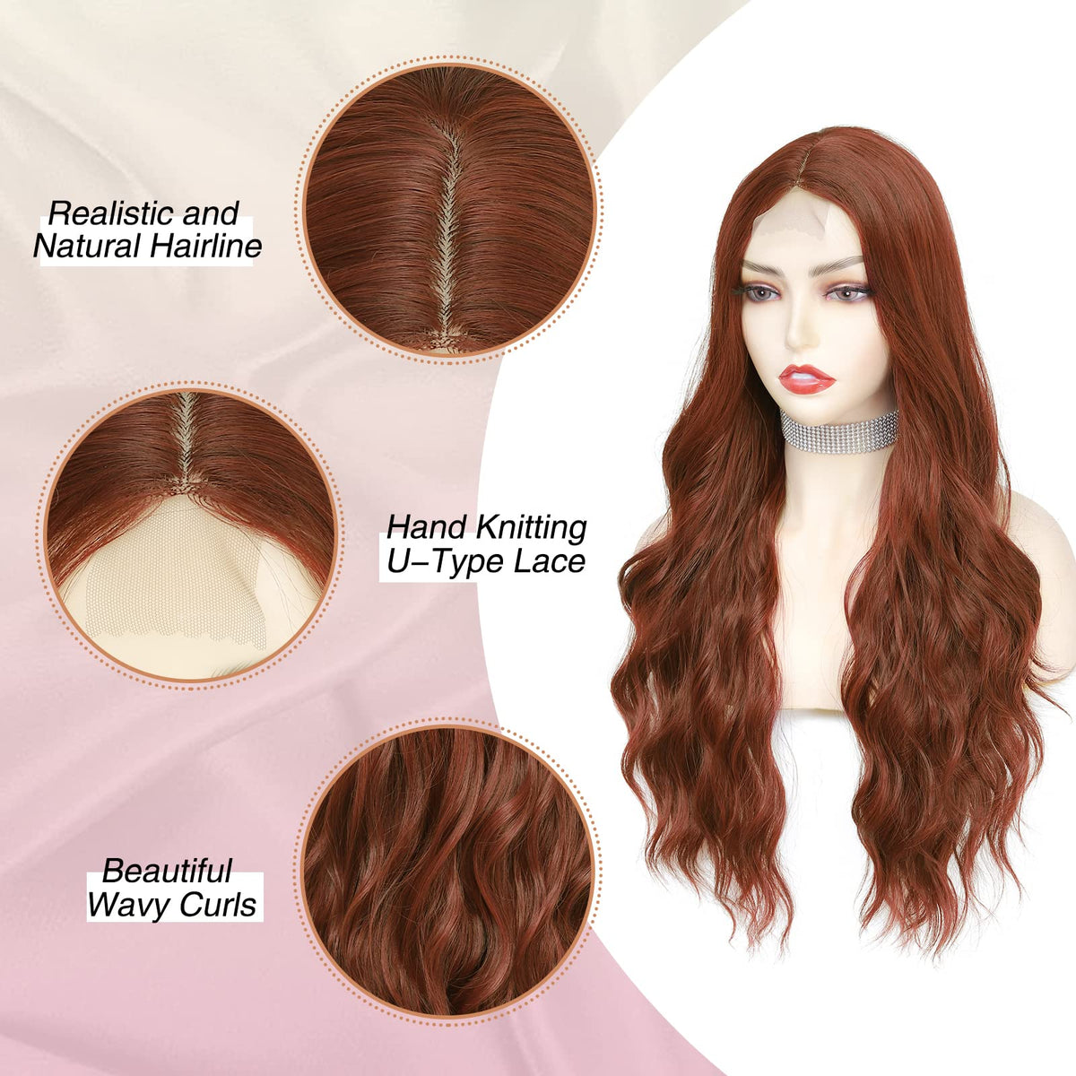 NAYOO 26 Inch Long Wavy Black Wig for Women, Middle Part Natural Looking Synthetic Wig, Heat Resistant Fiber Soft & Lightweight, Realistic Scalp Long Curly Wig for Daily Wear Party Cosplay