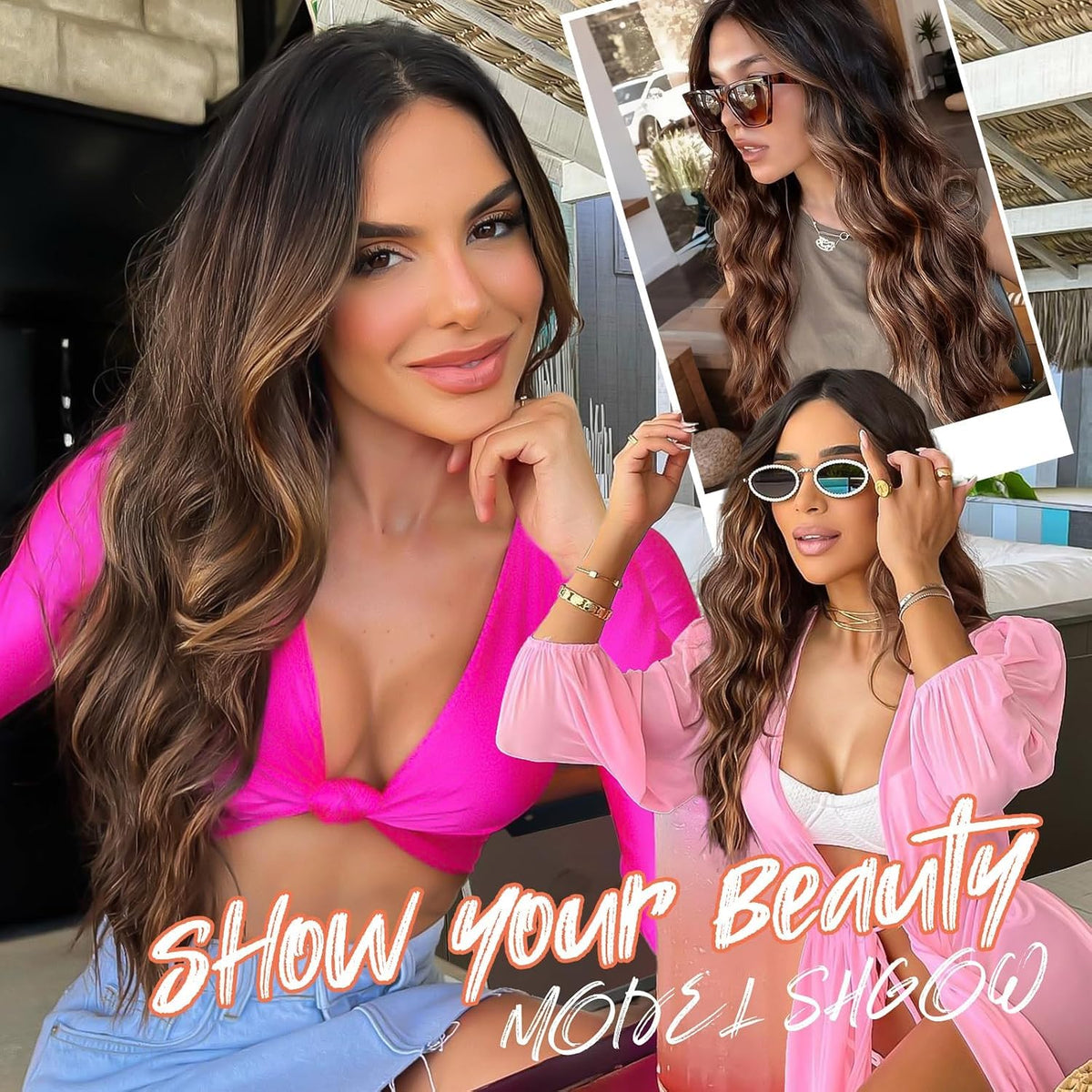 AISI HAIR Black Wig for Women, Long Wavy Lace Hairline Synthetic Wig 26Inch