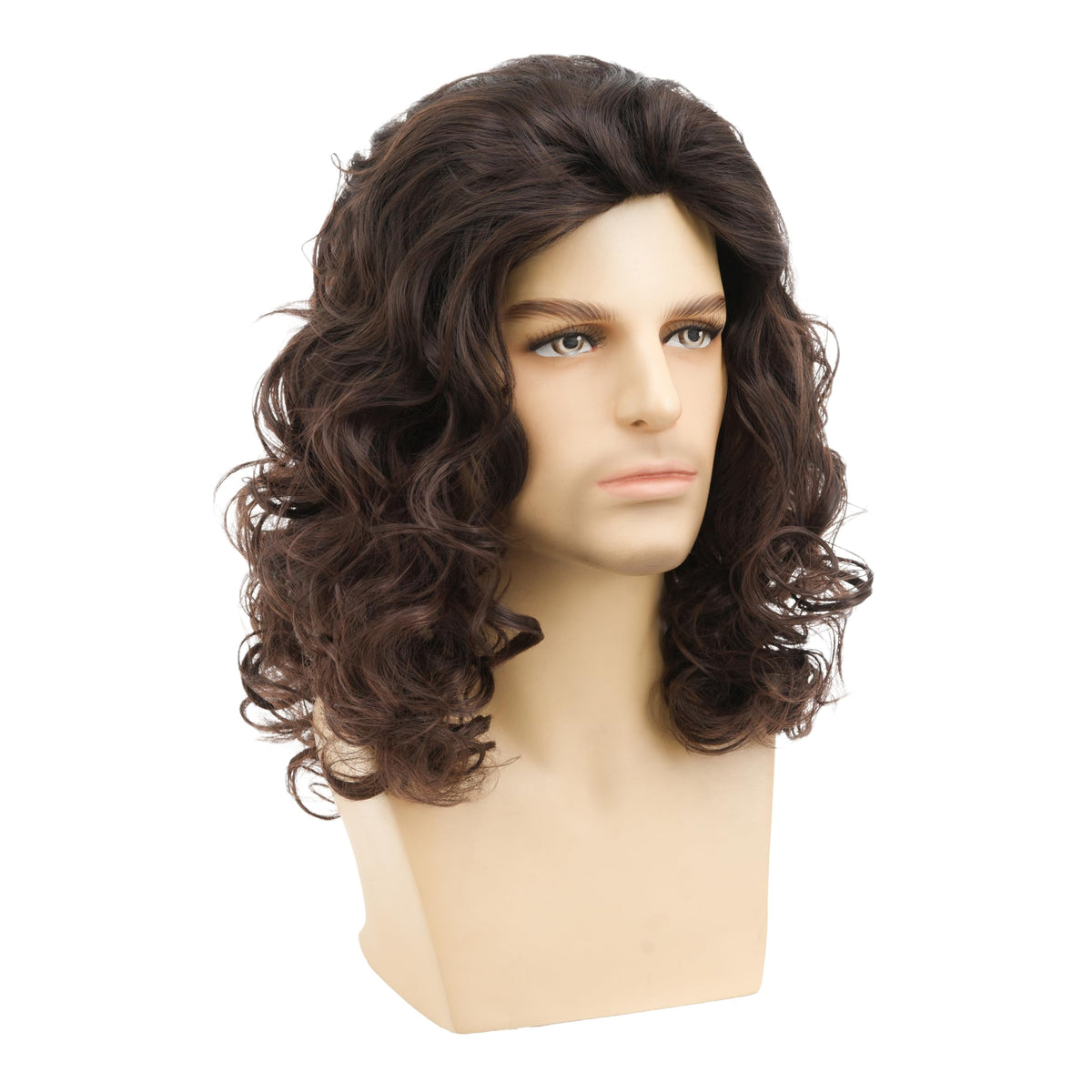 Mens Black Wig Long Curly Natural Hair Wig Layered Wavy for Daily Party Costume Cospaly Halloween