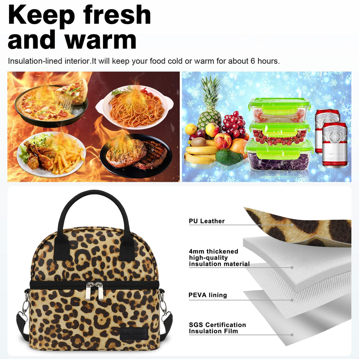 BALORAY Lunch Bag for Women Men Adult Lunch Box (Cherry), M