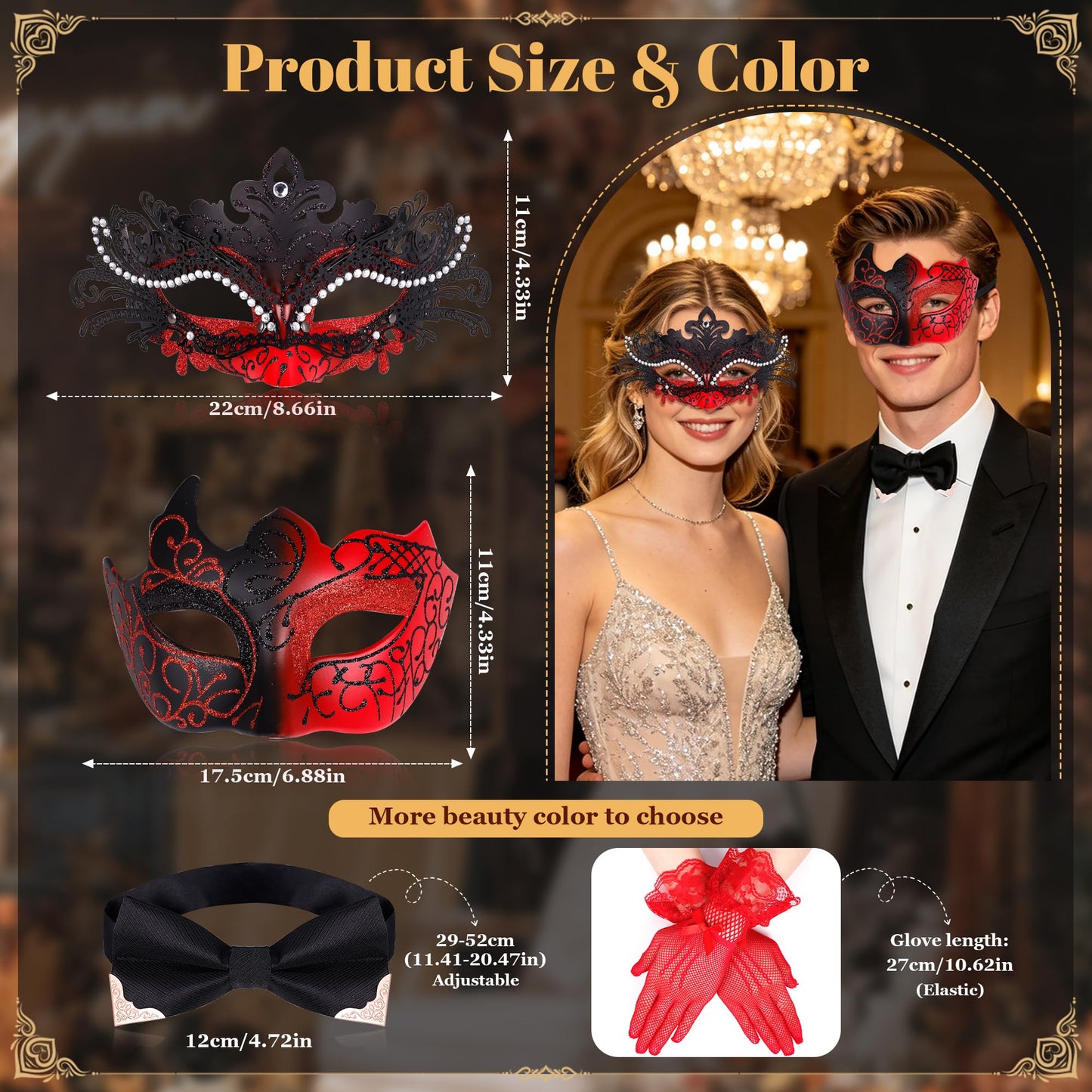 Masquerade Mask for Women Couples Metal Venetian Party Mask Mardi Gras Venetian Mask Evening Mask Halloween Accessory