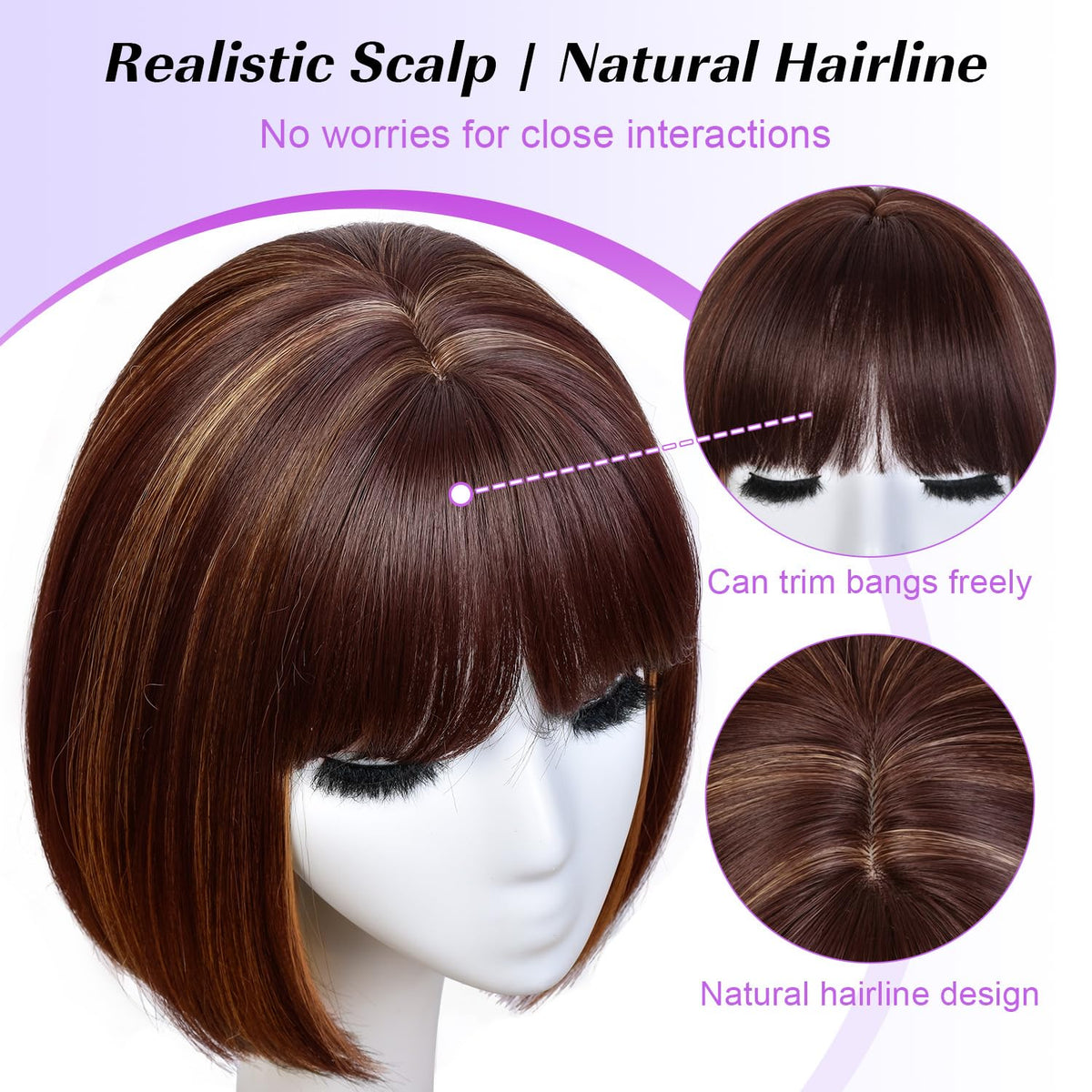 Hightlight Brown Bob Wig With Bangs Short Bob Wigs for Women Girl