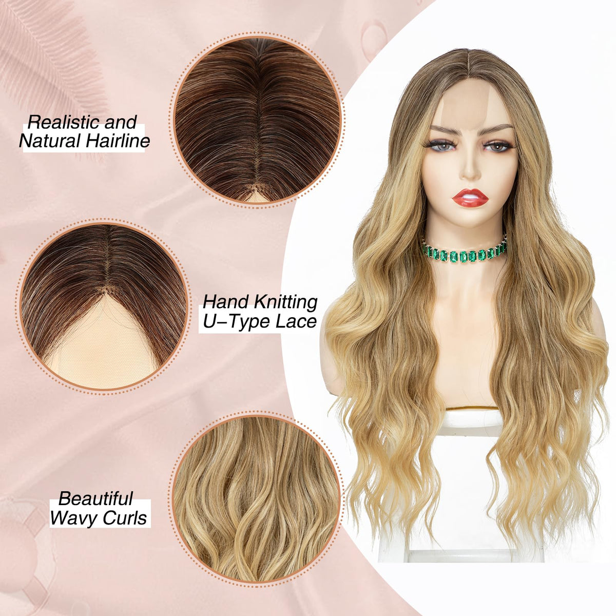 NAYOO 26 Inch Long Wavy Black Wig for Women, Middle Part Natural Looking Synthetic Wig, Heat Resistant Fiber Soft & Lightweight, Realistic Scalp Long Curly Wig for Daily Wear Party Cosplay