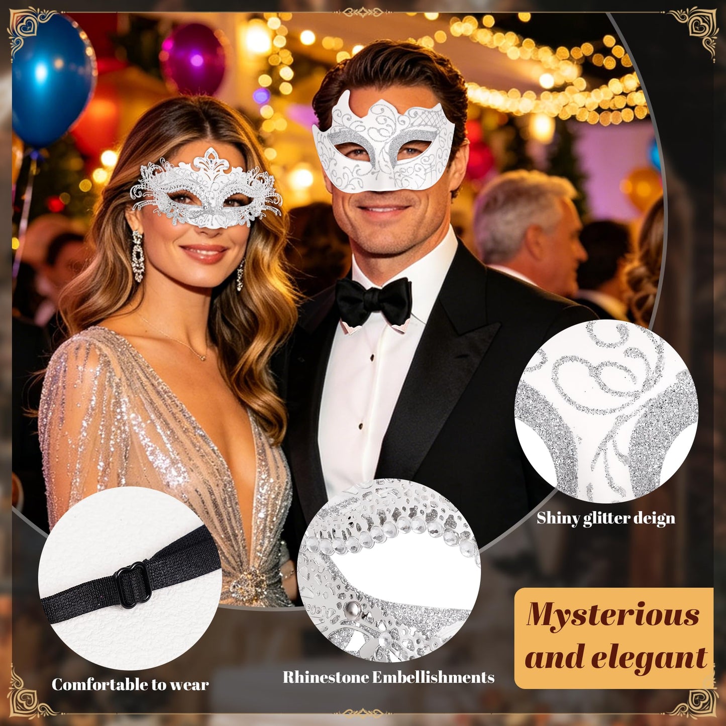 Masquerade Mask for Women Couples Metal Venetian Party Mask Mardi Gras Venetian Mask Evening Mask Halloween Accessory