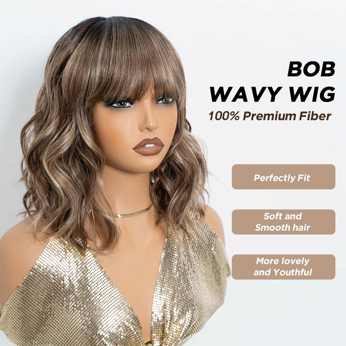 NOBLE Blue Wig with Bangs 12 Inches Short Bob Curly Wig Blue Wigs for Women Colorful Wavy Bob Wigs with Air Bangs Heat Resistant Synthetic Silver Blue Halloween Wigs for Cosplay Party