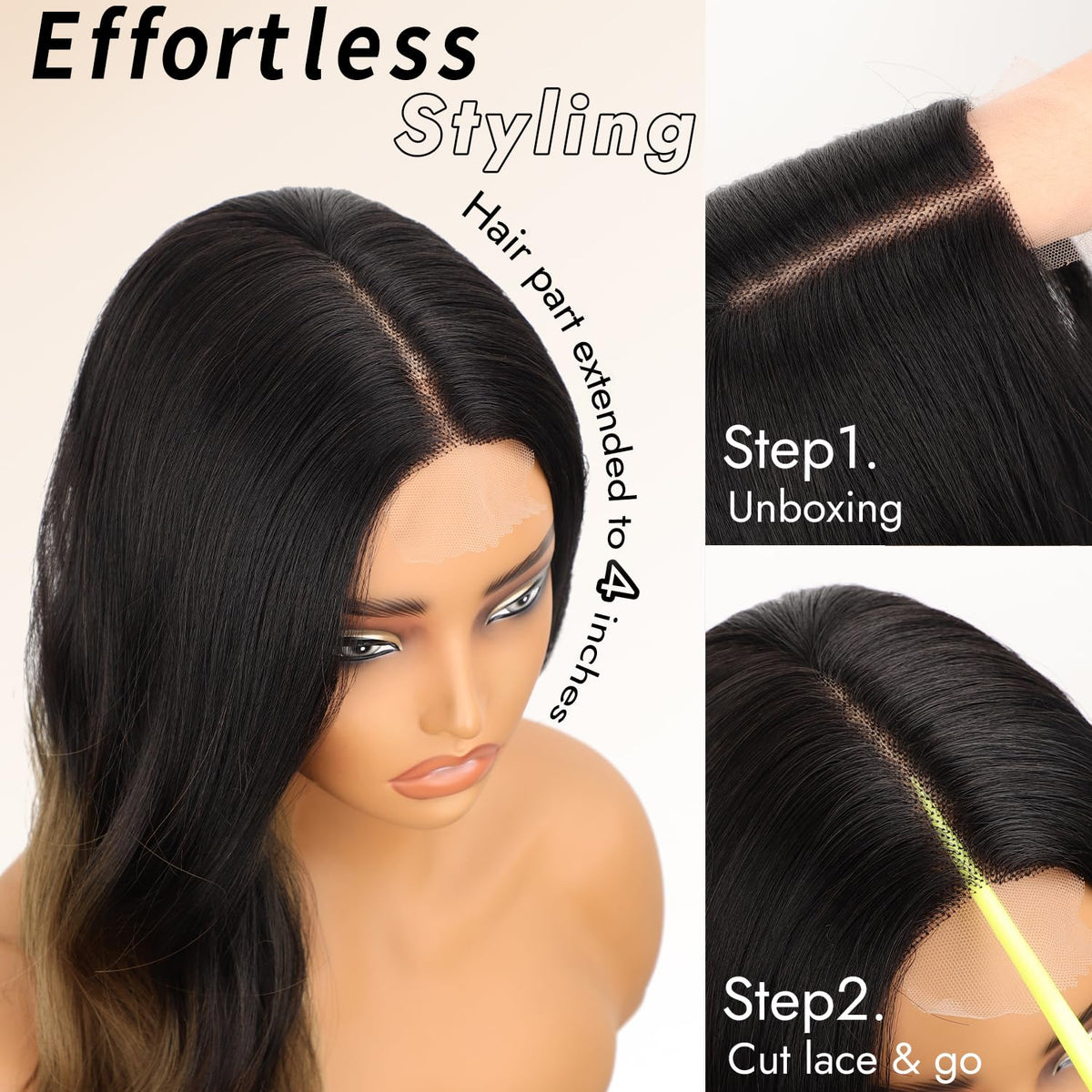 AISI HAIR Black Wig for Women, Long Wavy Lace Hairline Synthetic Wig 26Inch