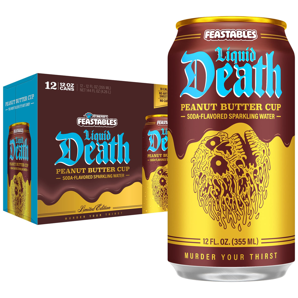 Liquid Death Soda-Flavored Sparkling Water - Cherry Obituary, Less Sugar*, Huge Flavor, No Caffeine, No Artificial Sweeteners, 12 Fl Oz (Pack of 12)