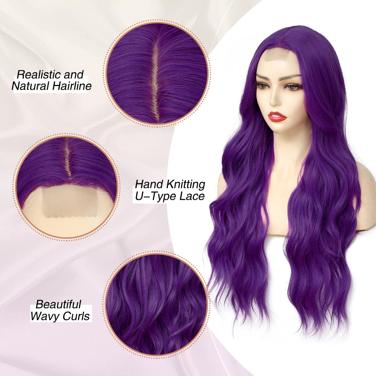NAYOO 26 Inch Long Wavy Black Wig for Women, Middle Part Natural Looking Synthetic Wig, Heat Resistant Fiber Soft & Lightweight, Realistic Scalp Long Curly Wig for Daily Wear Party Cosplay