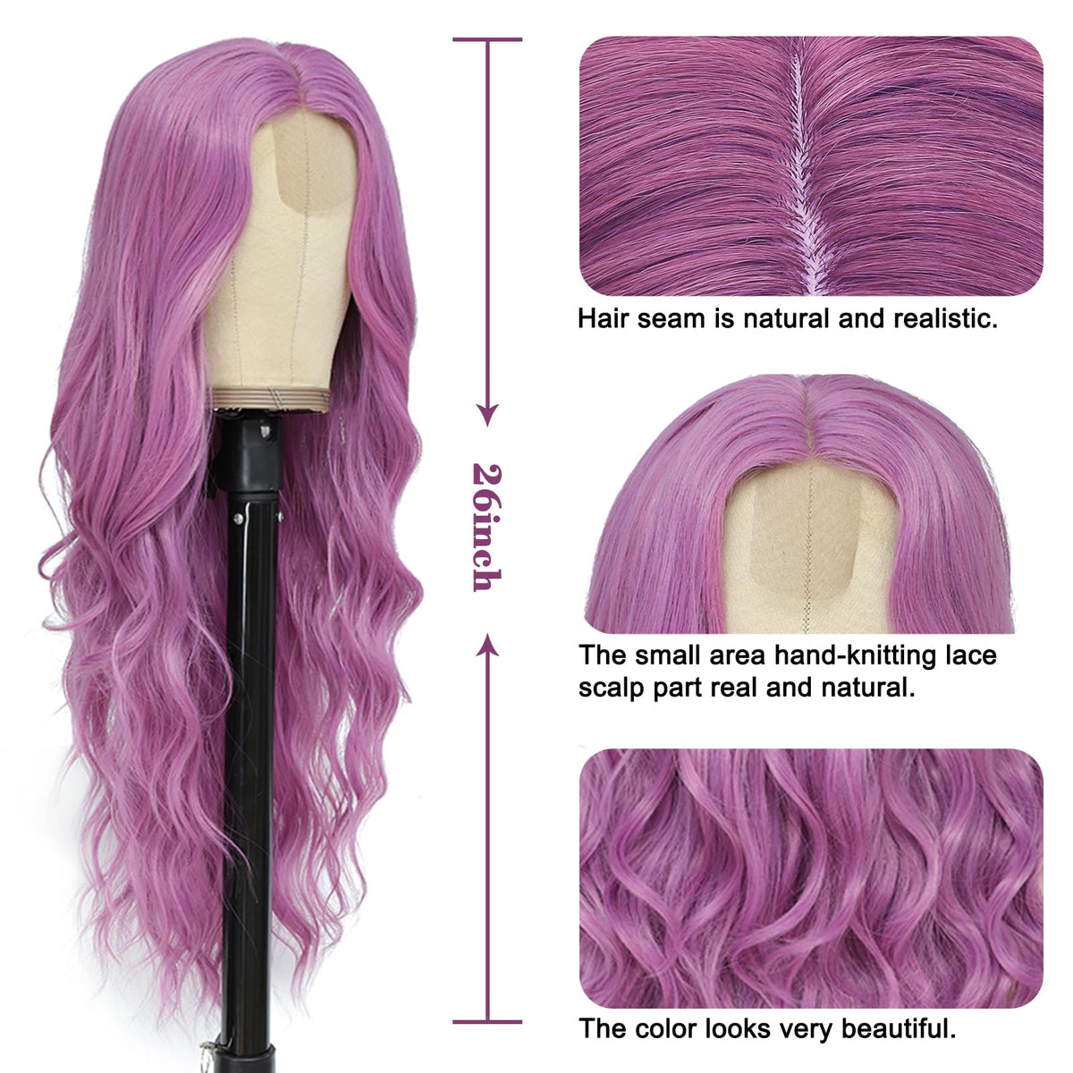 NAYOO Ice Blue Wig for Women, 26 Inch Middle Part Wavy Synthetic Wig
