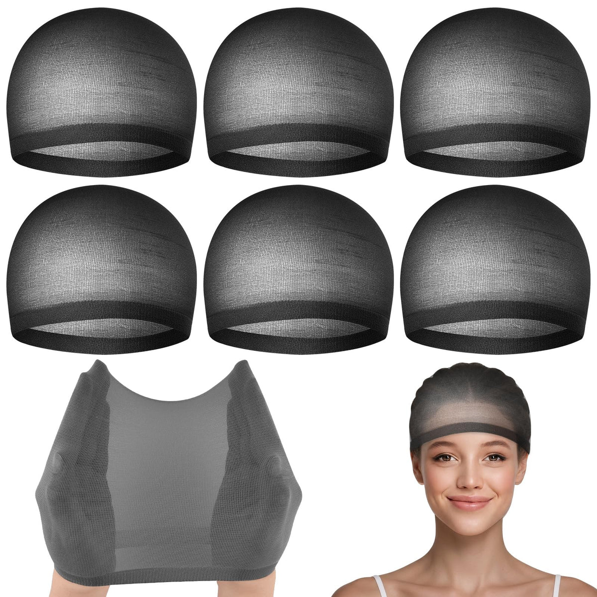 PLULON 6 Pcs Wig Cap for Women, Mesh Stocking Wig Caps Net Closed End Hair Mesh Net Liner Ultra-thin Invisible for Women Men Cosplay Show Halloween Bachelorette Party Music Festivals Daily Life