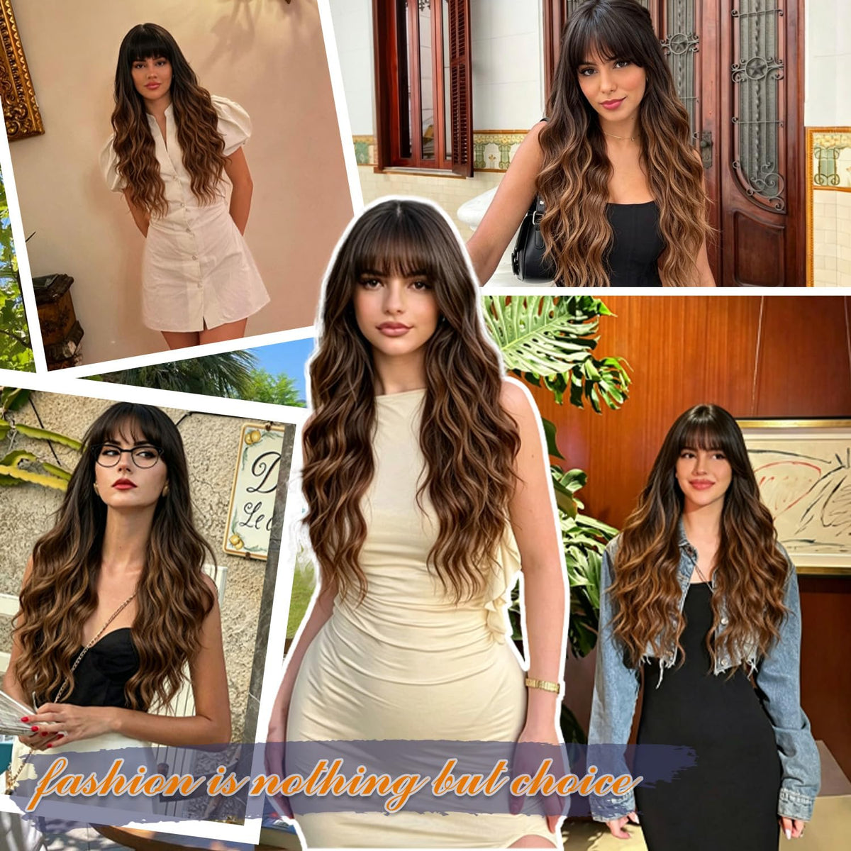 Burgundy Wig with Bangs for Women, Long Wavy Red Wig 26 Inch Wigs Heat Resistant Sythetic Wig for Daily Party Use