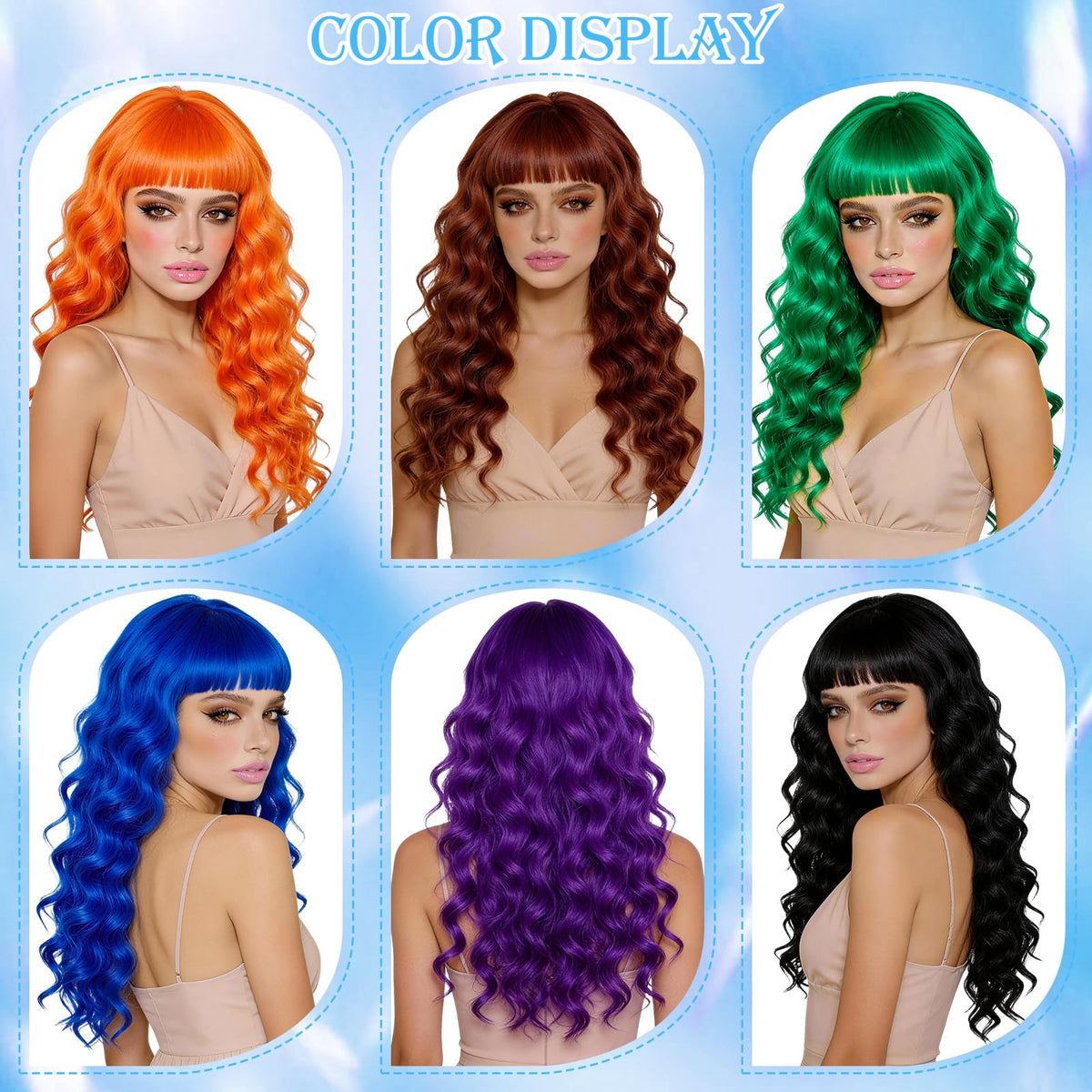 Purple Wig for Women Long Wavy Hair with Heart Sunglasses, Colorful Curly Wigs with Bangs for Birthday Nightclubs Music Festival Photography Funny Bachelorette Mardi Gras Party Supplies