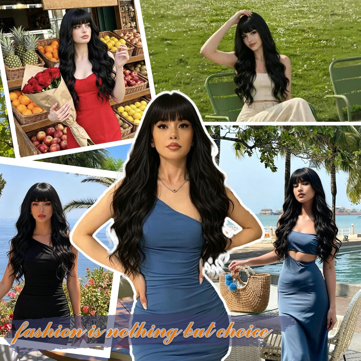 Burgundy Wig with Bangs for Women, Long Wavy Red Wig 26 Inch Wigs Heat Resistant Sythetic Wig for Daily Party Use
