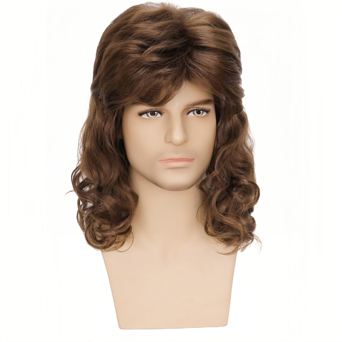 Mens Black Wig Long Curly Natural Hair Wig Layered Wavy for Daily Party Costume Cospaly Halloween