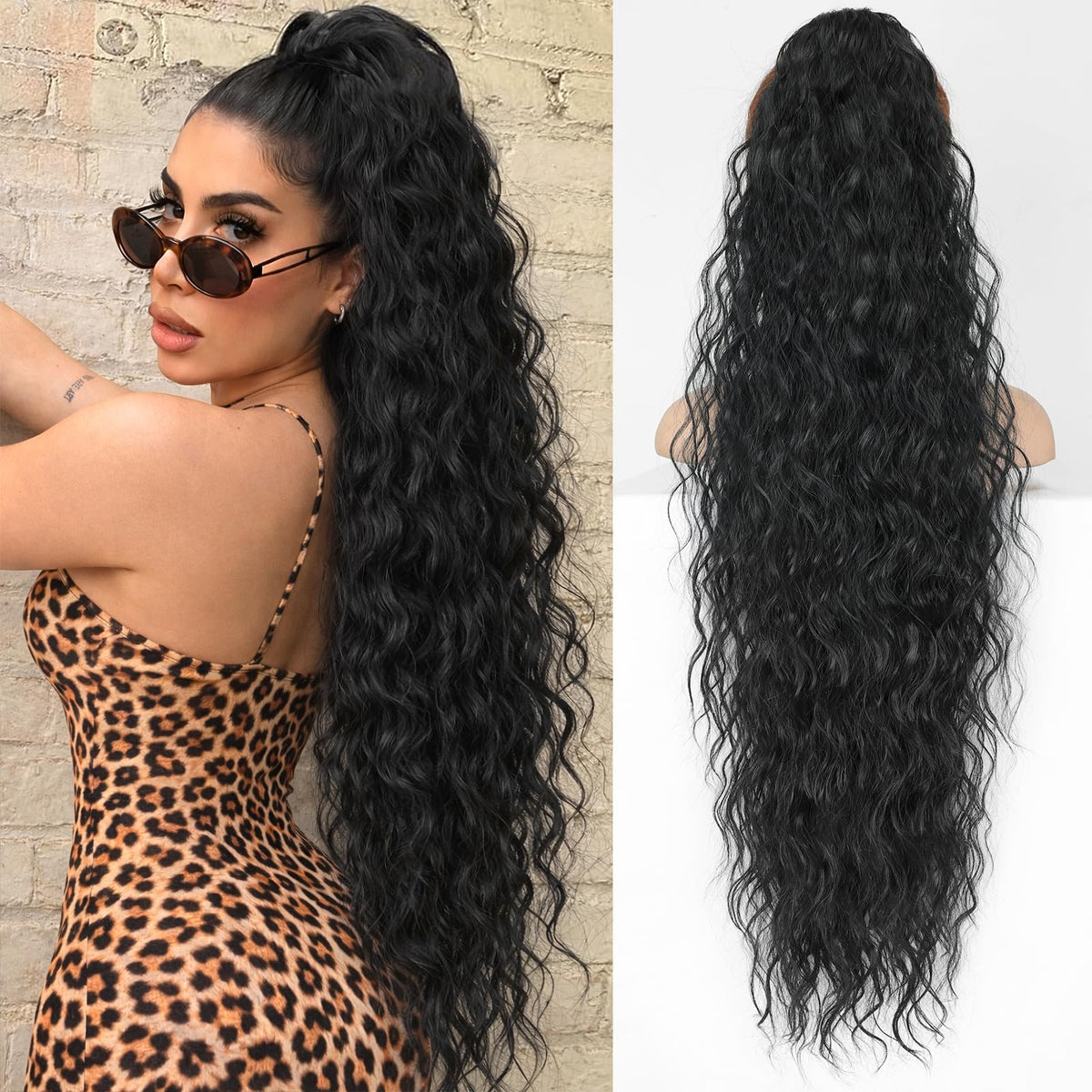 KooKaStyle Long Medium Brown Curly Synthetic Drawstring Ponytail Extension